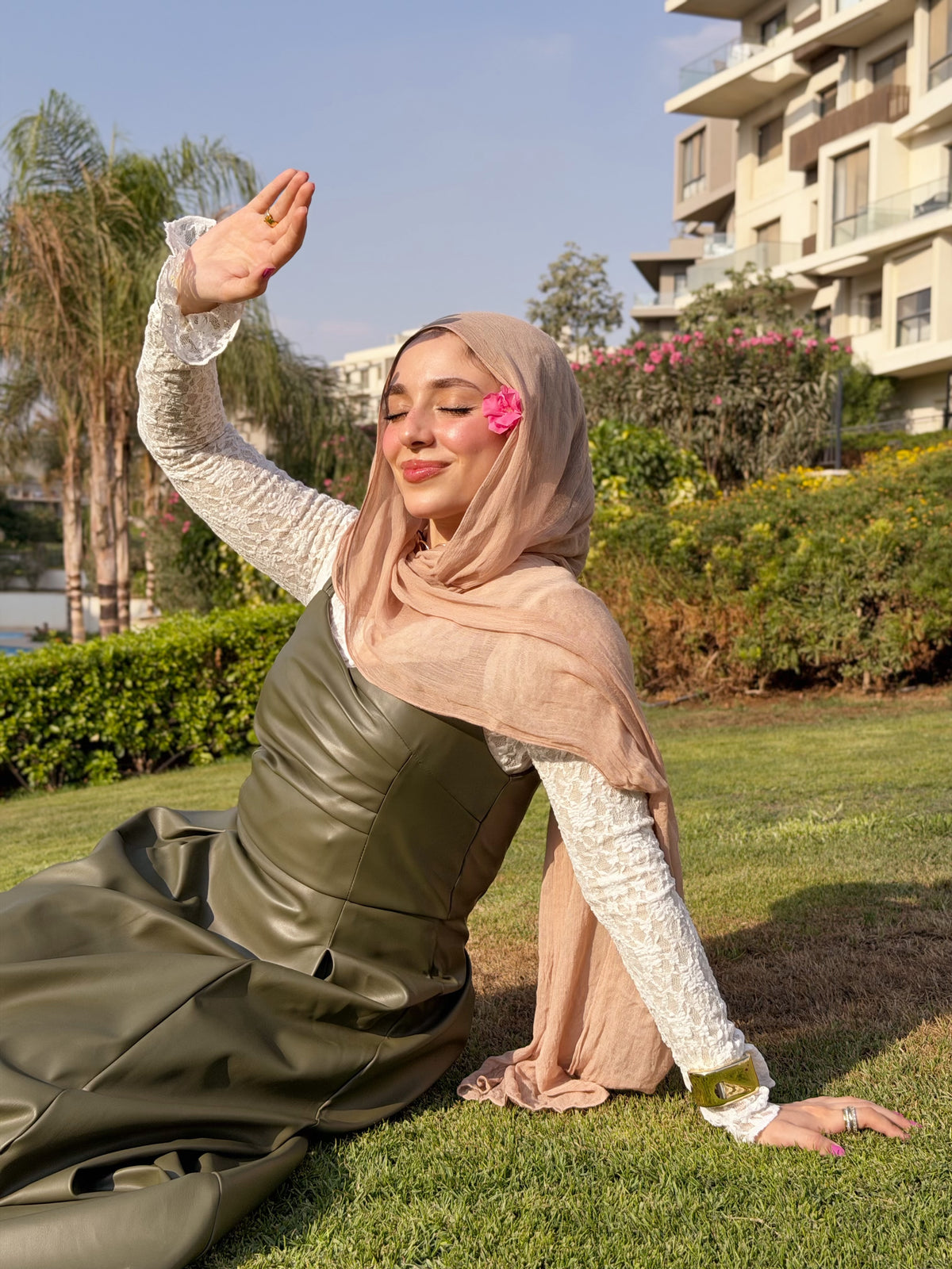 Olive Leather Midi Dress