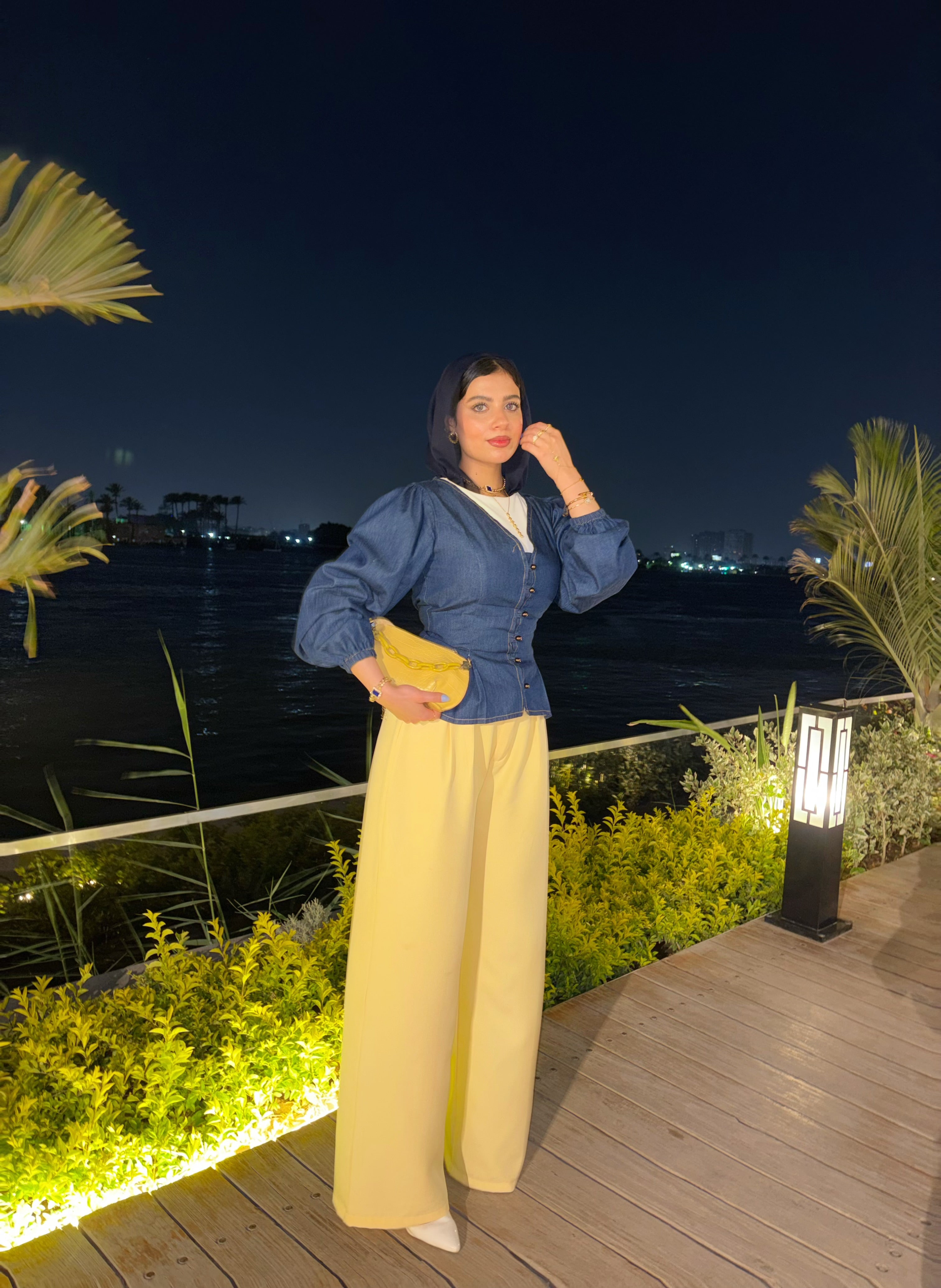 Puff-Sleeve Denim Blouse