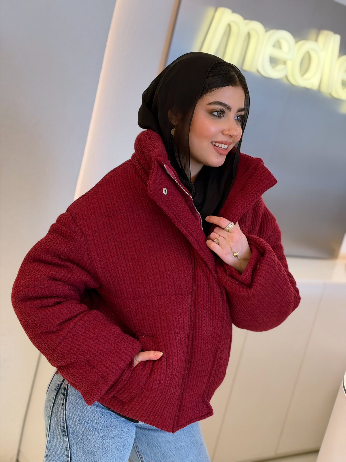 Cloud Puffer Jacket in burgundy by Medley Fashion, photo 3