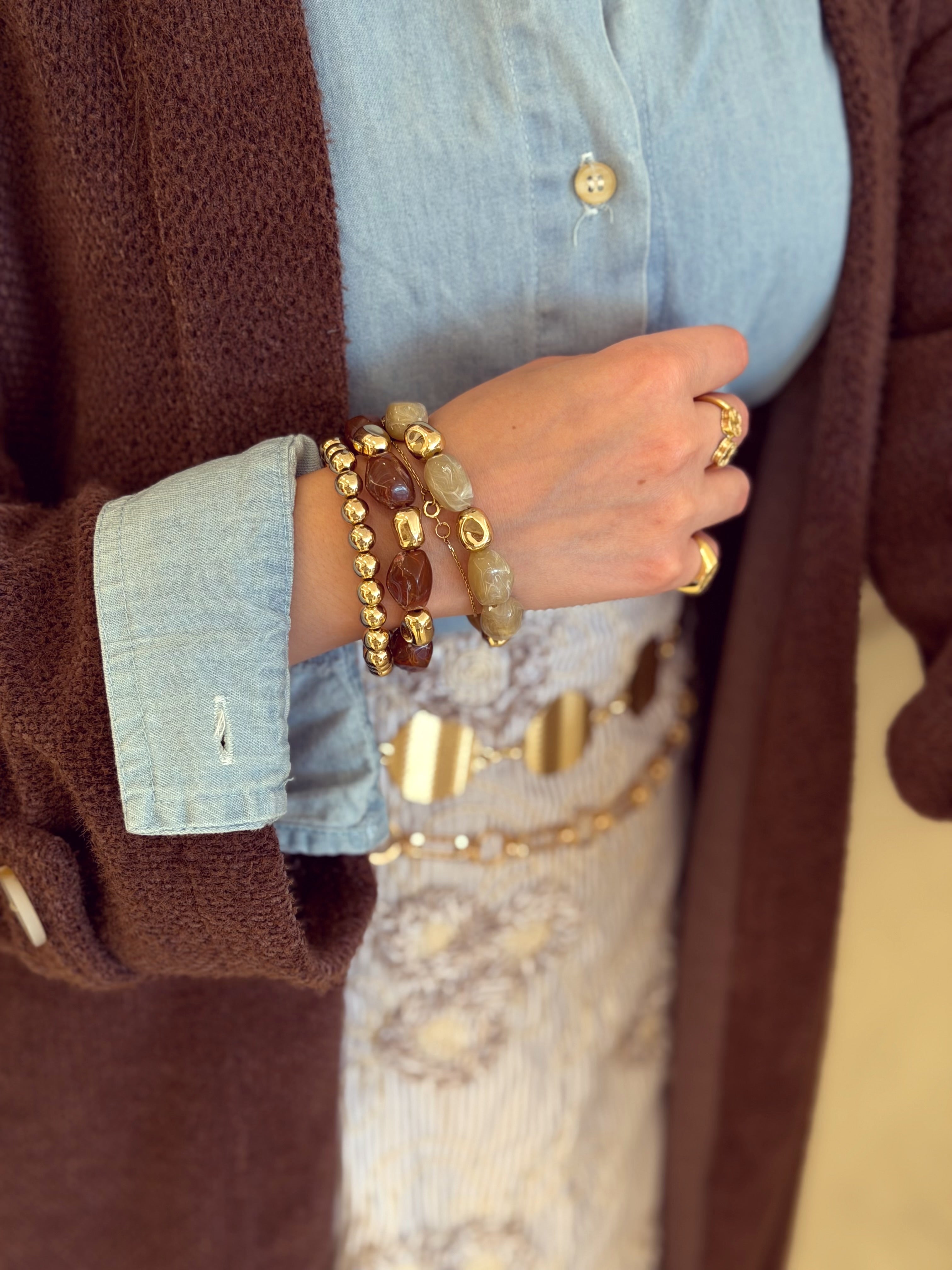 Gold X stone bracelet set | 3 pieces