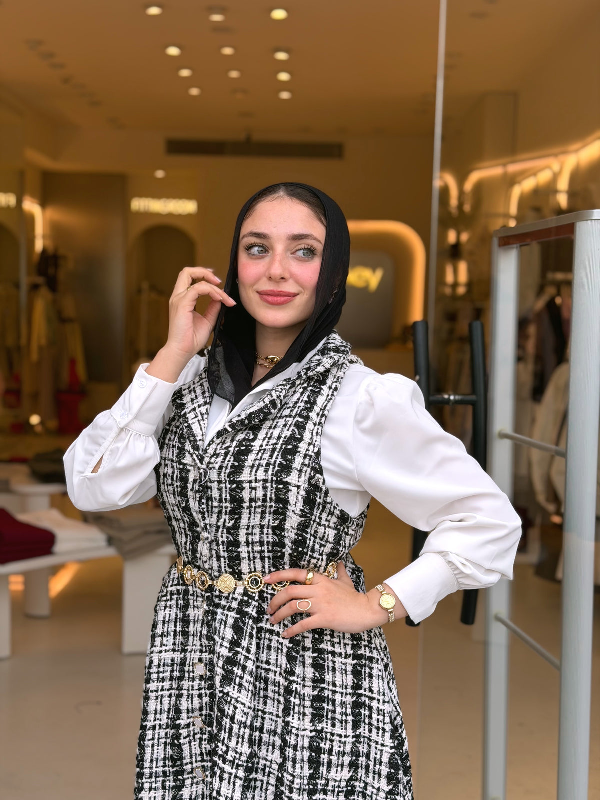 Elegant Tweed Dress ( Black )