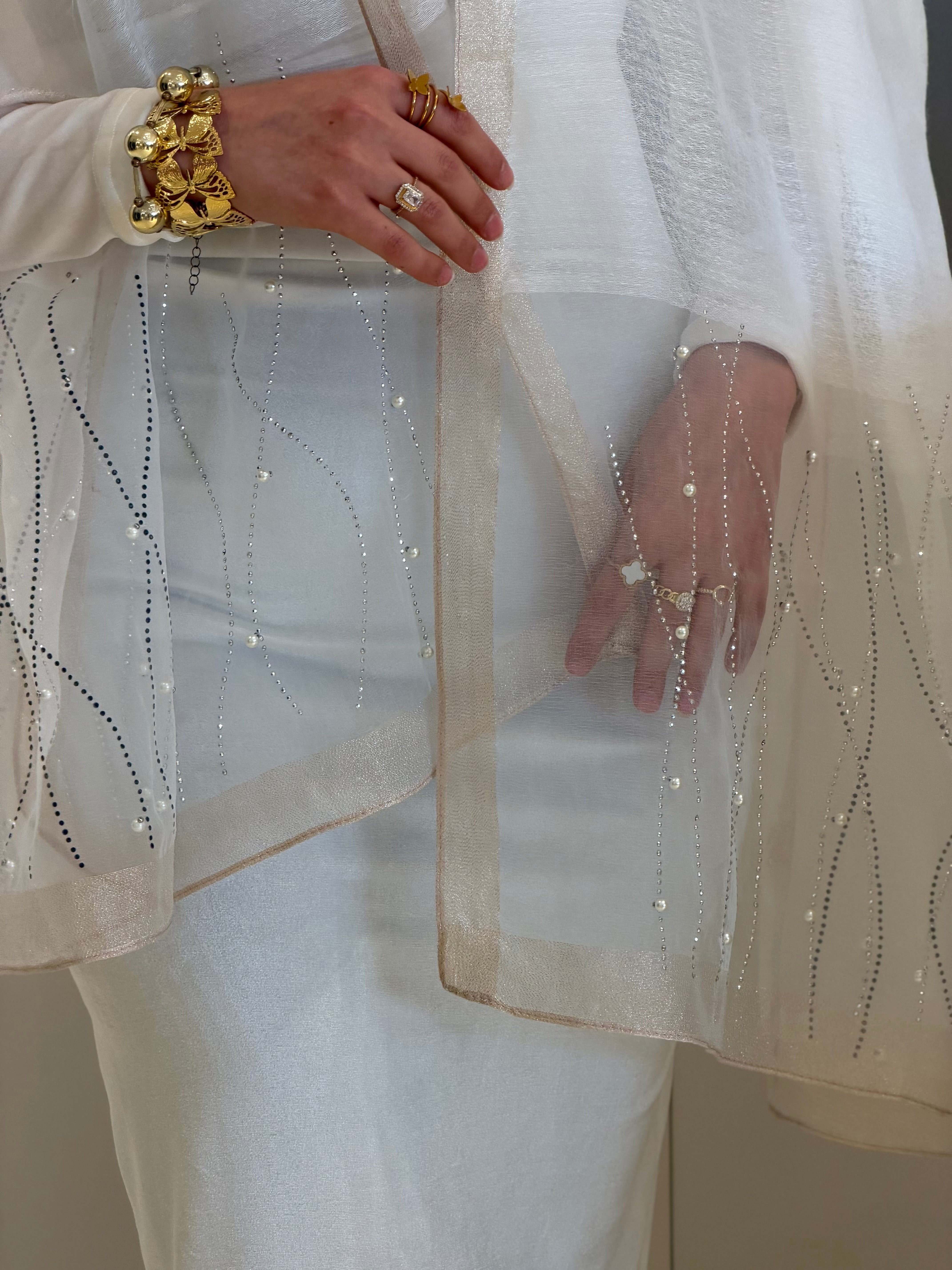 Crystals Pearls Cashmere Scarf