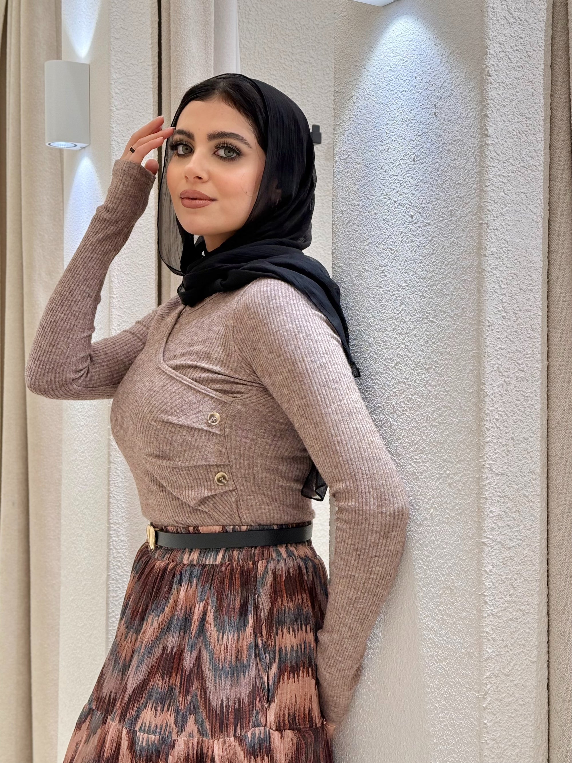 Button-Detail Ribbed Top