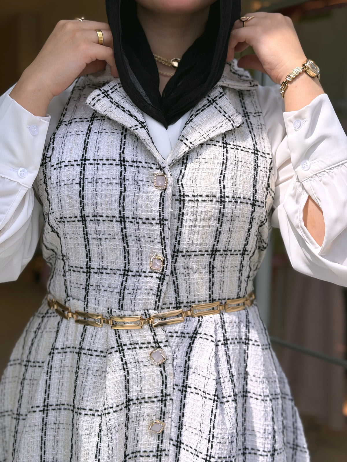 Elegant Tweed Dress (White)