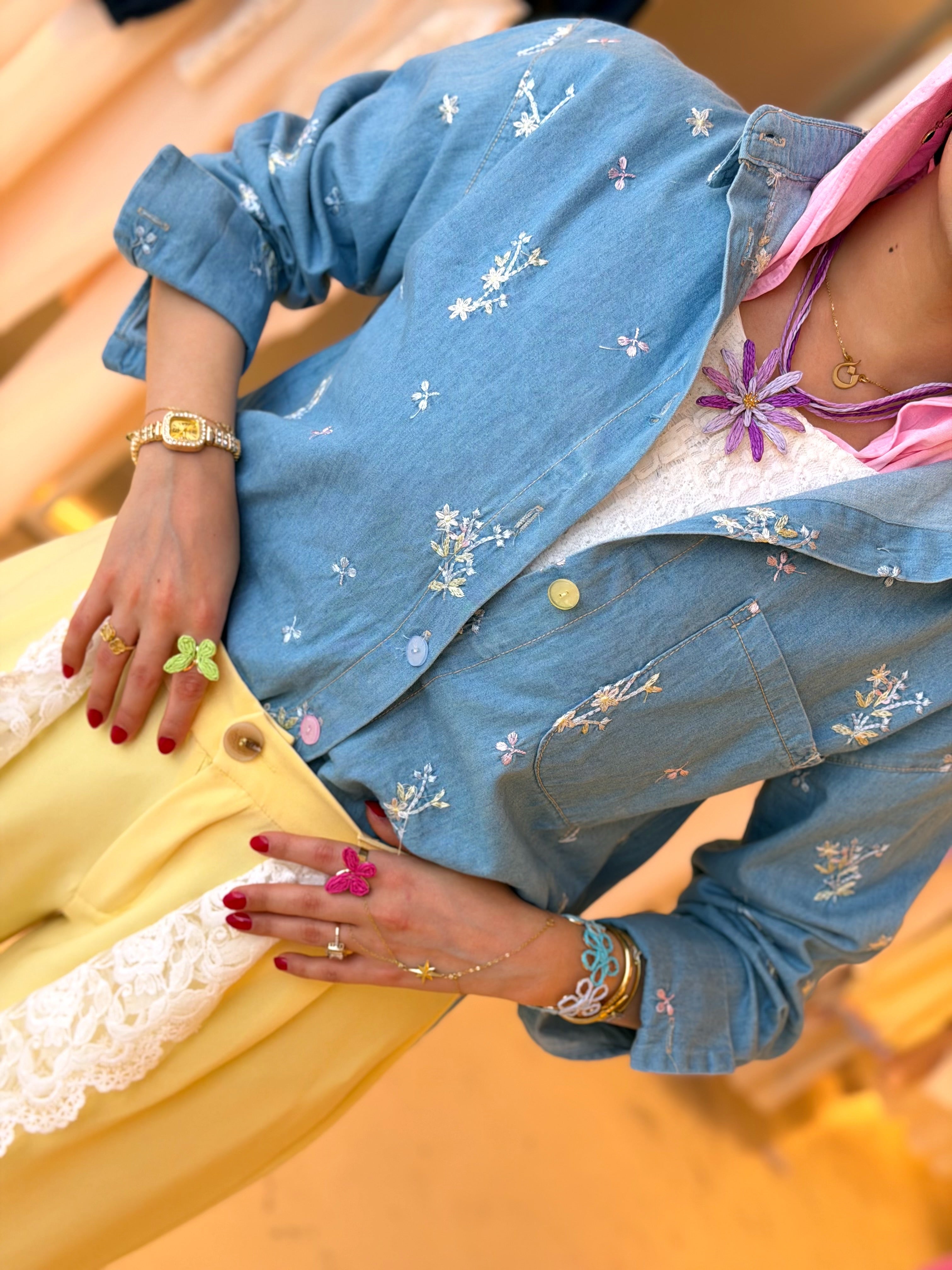 Spring Floral Denim Shirt
