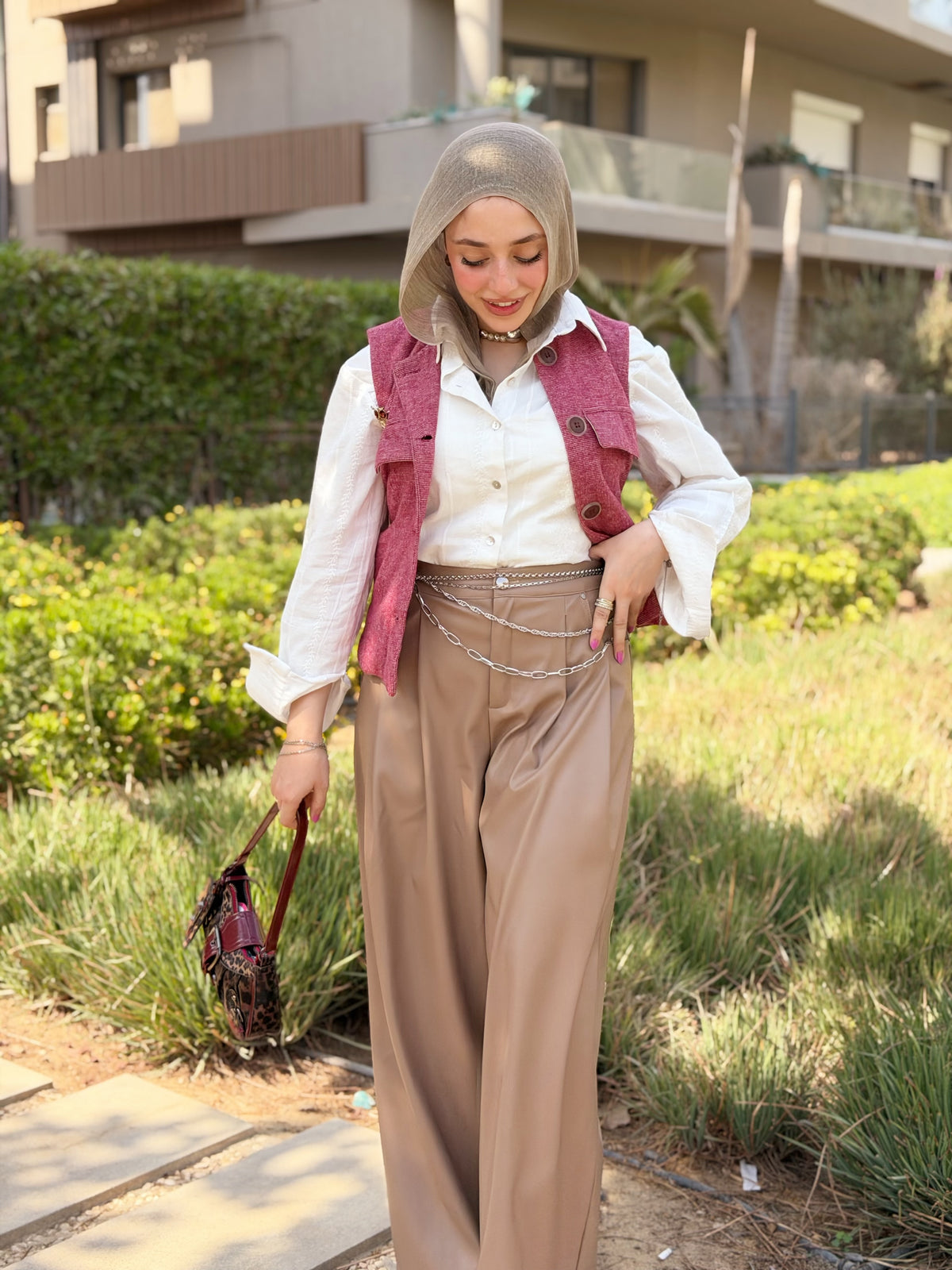 Wide Leg Leather Pants ( Caramel )