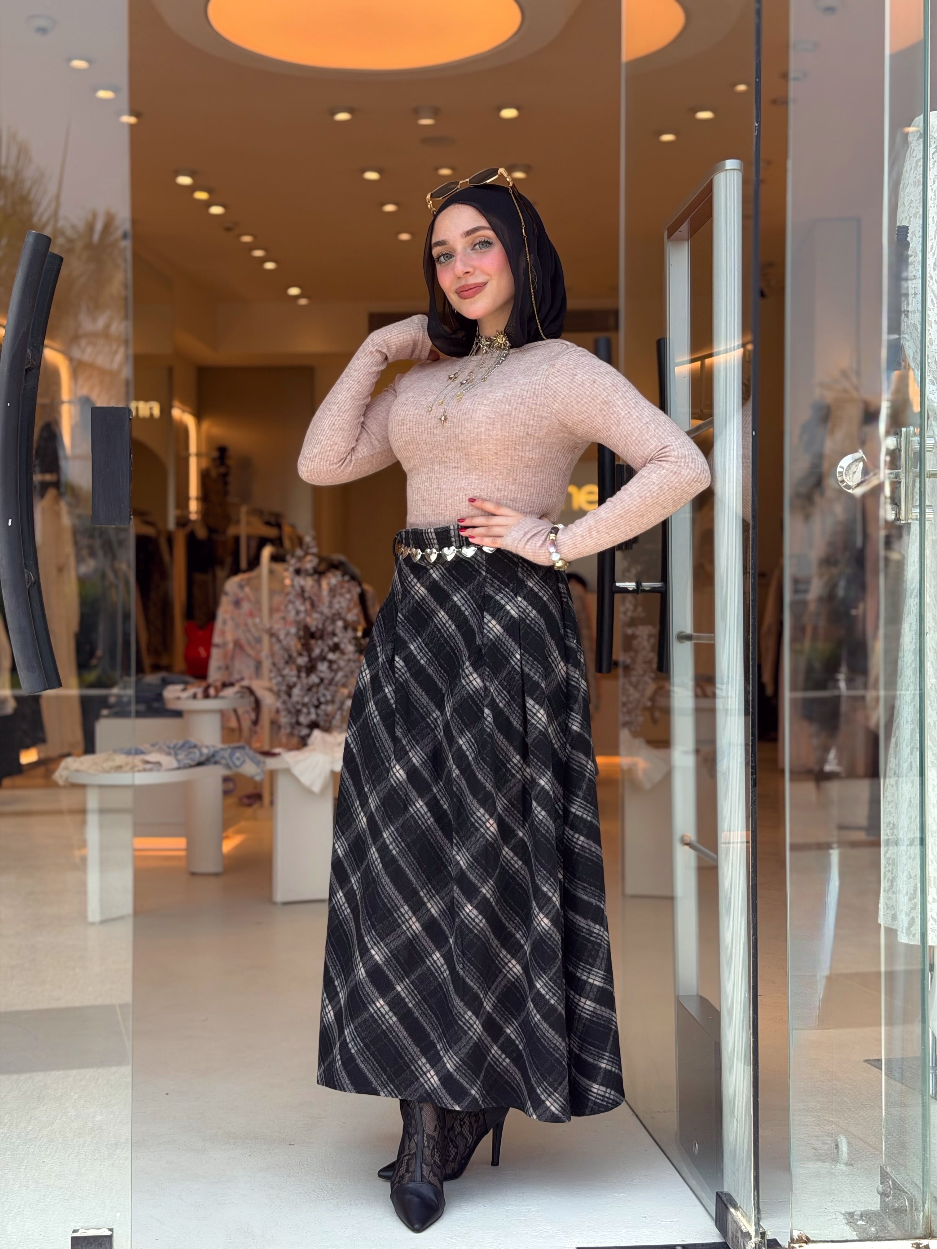 Vintage Plaid Midi Skirt ( Blackberry )
