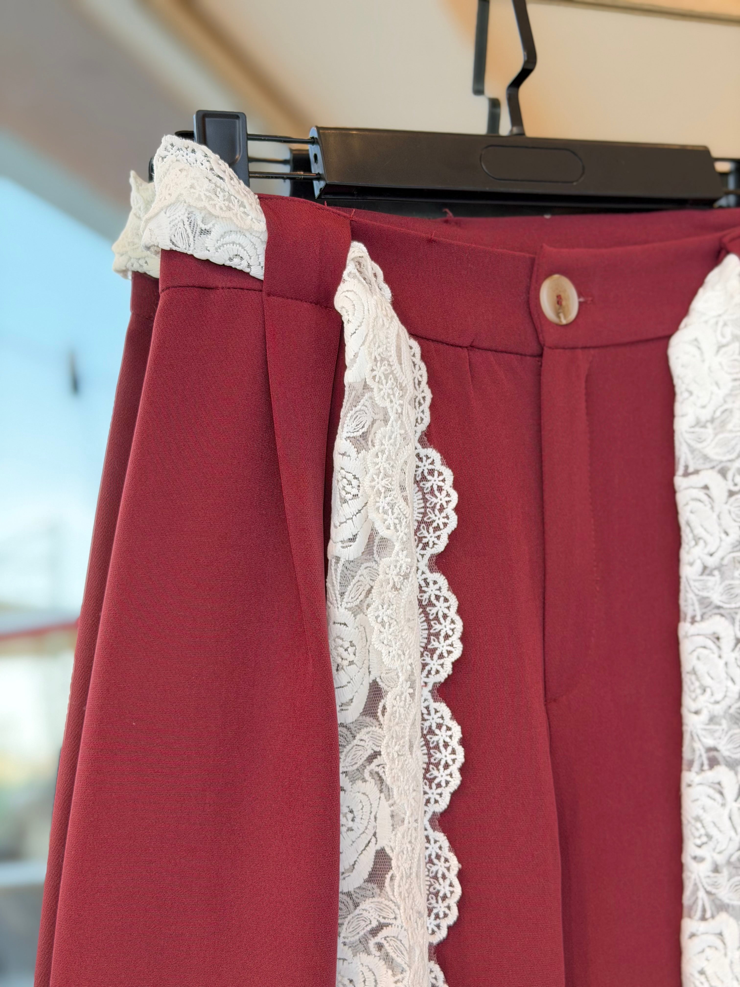 Elegant Pant With Lace Touch (Burgundy)