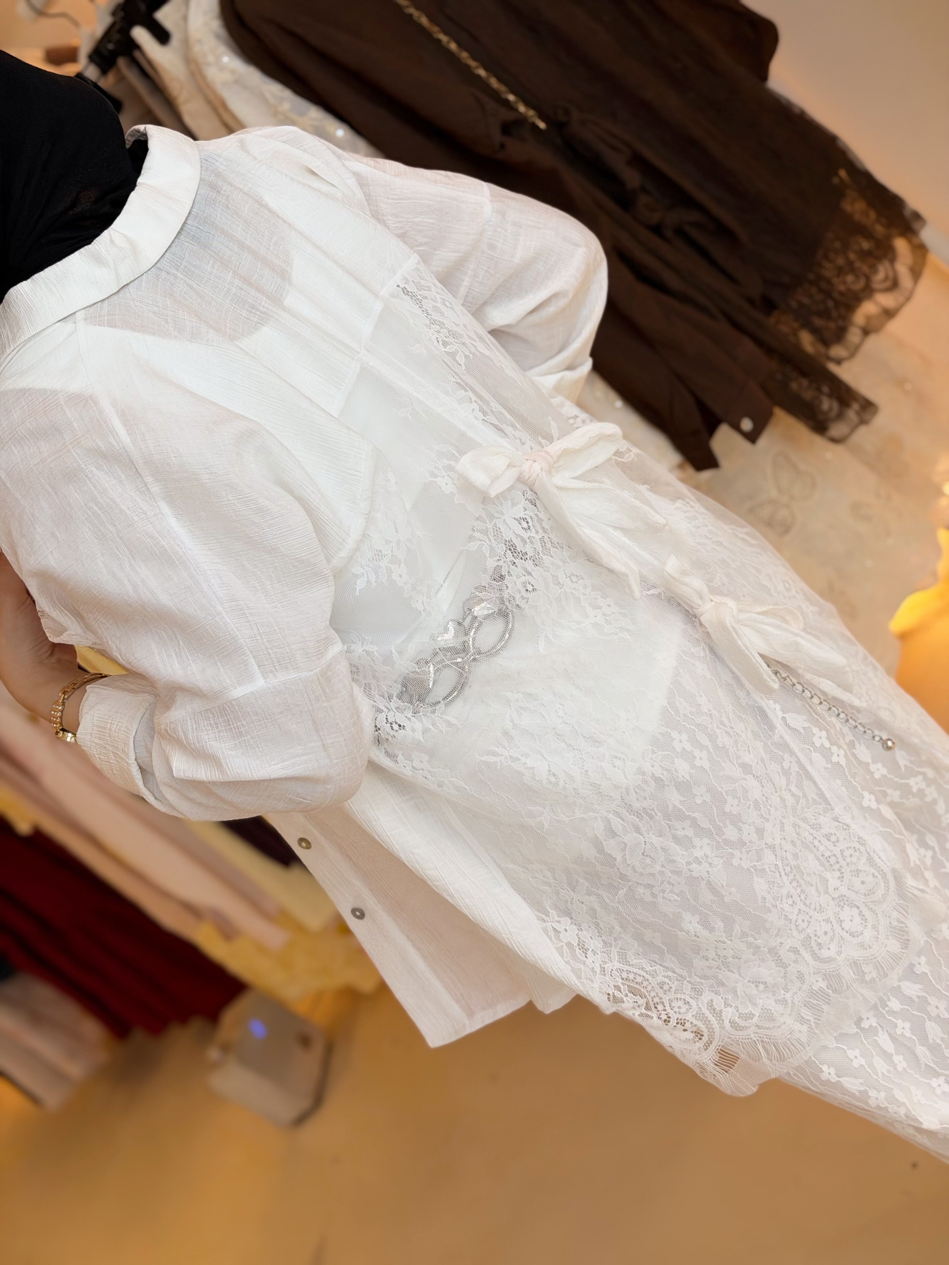 Lace Bow Blouse (White)