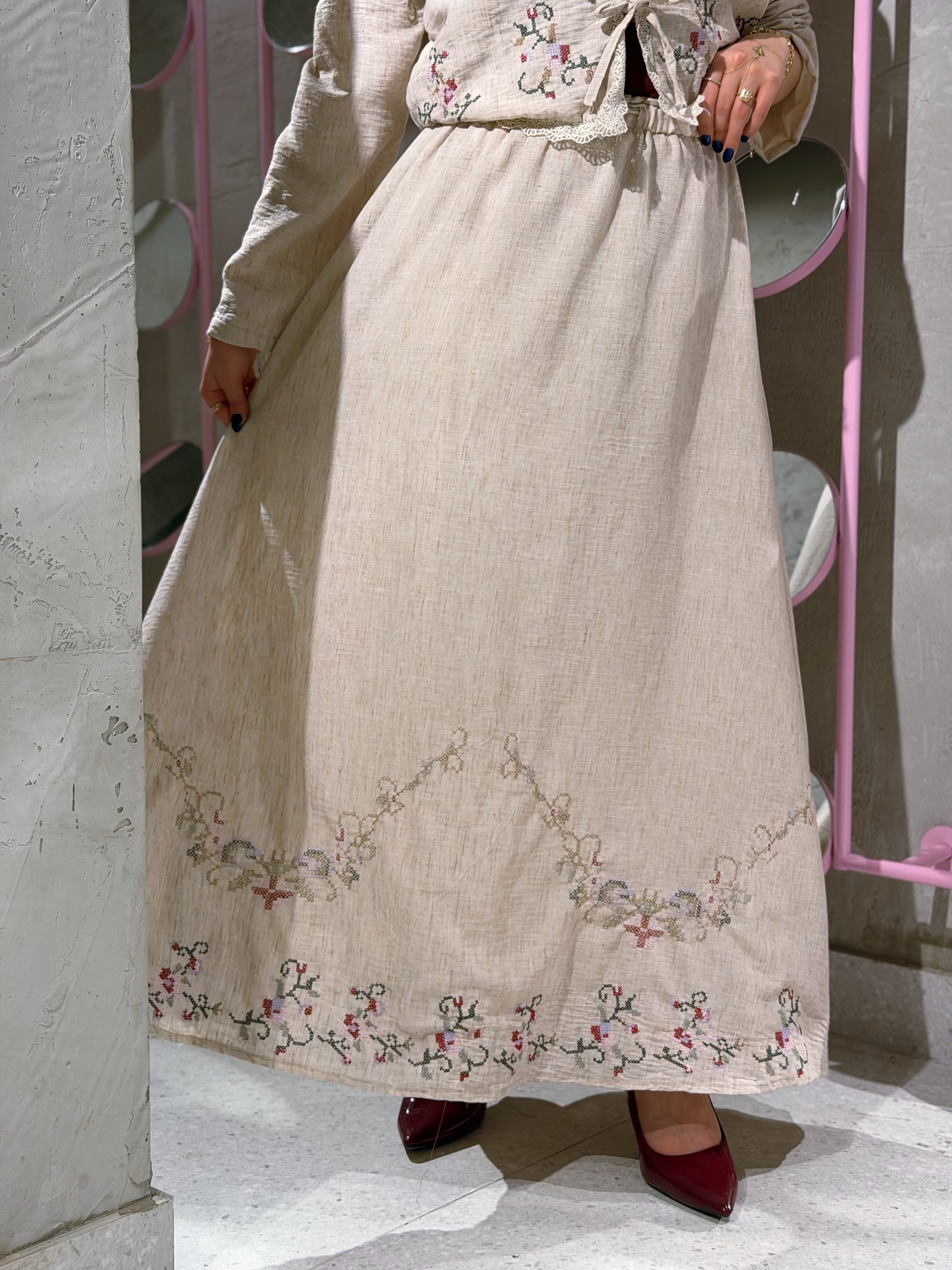 Sakura Skirt Set (Beige)