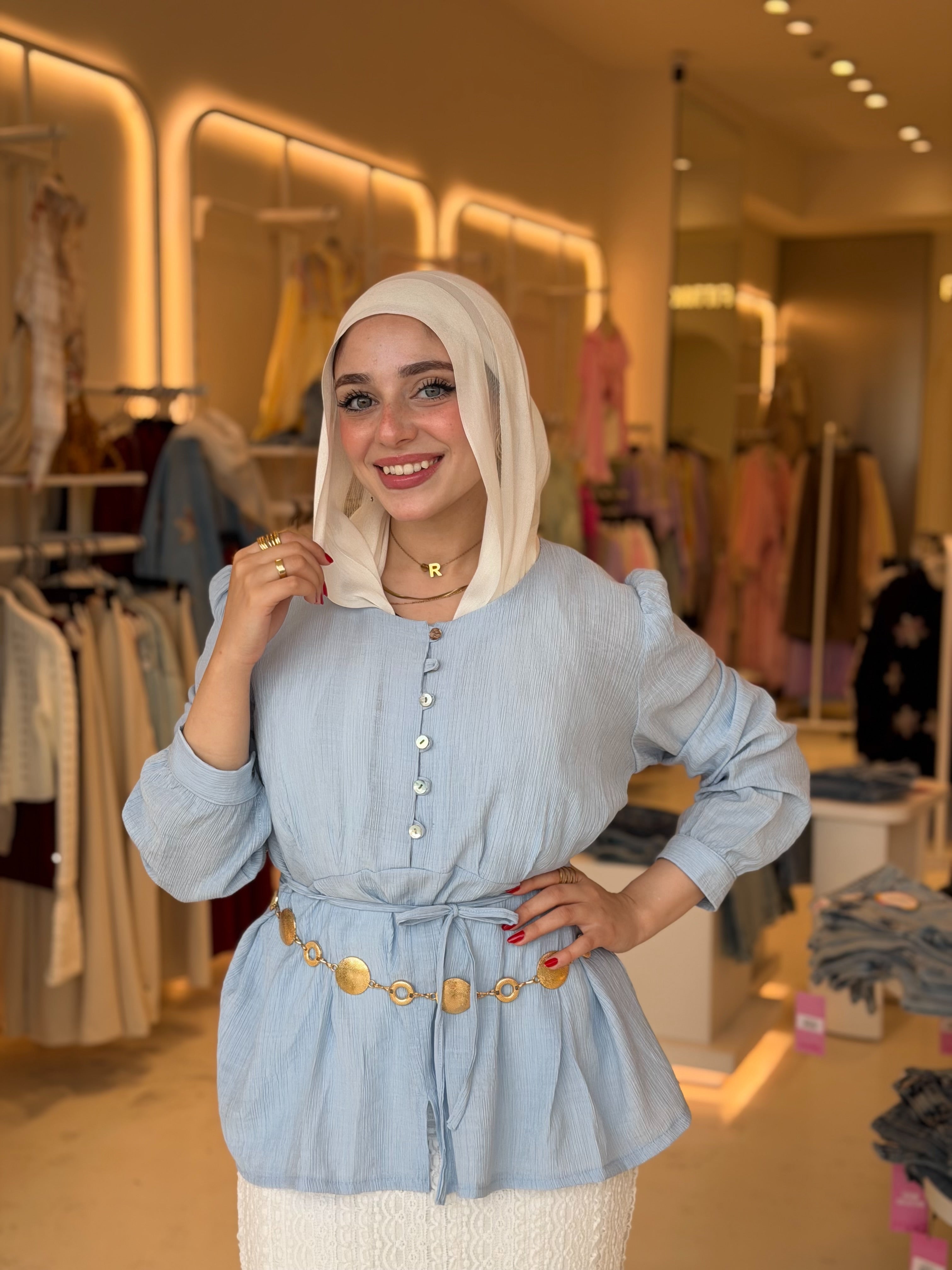 Modest Baby Blue Blouse