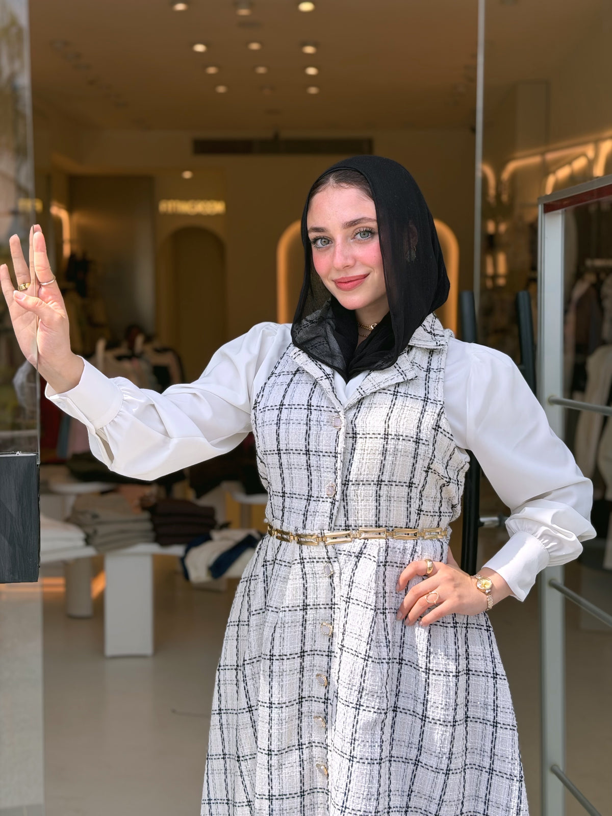 Elegant Tweed Dress (White)