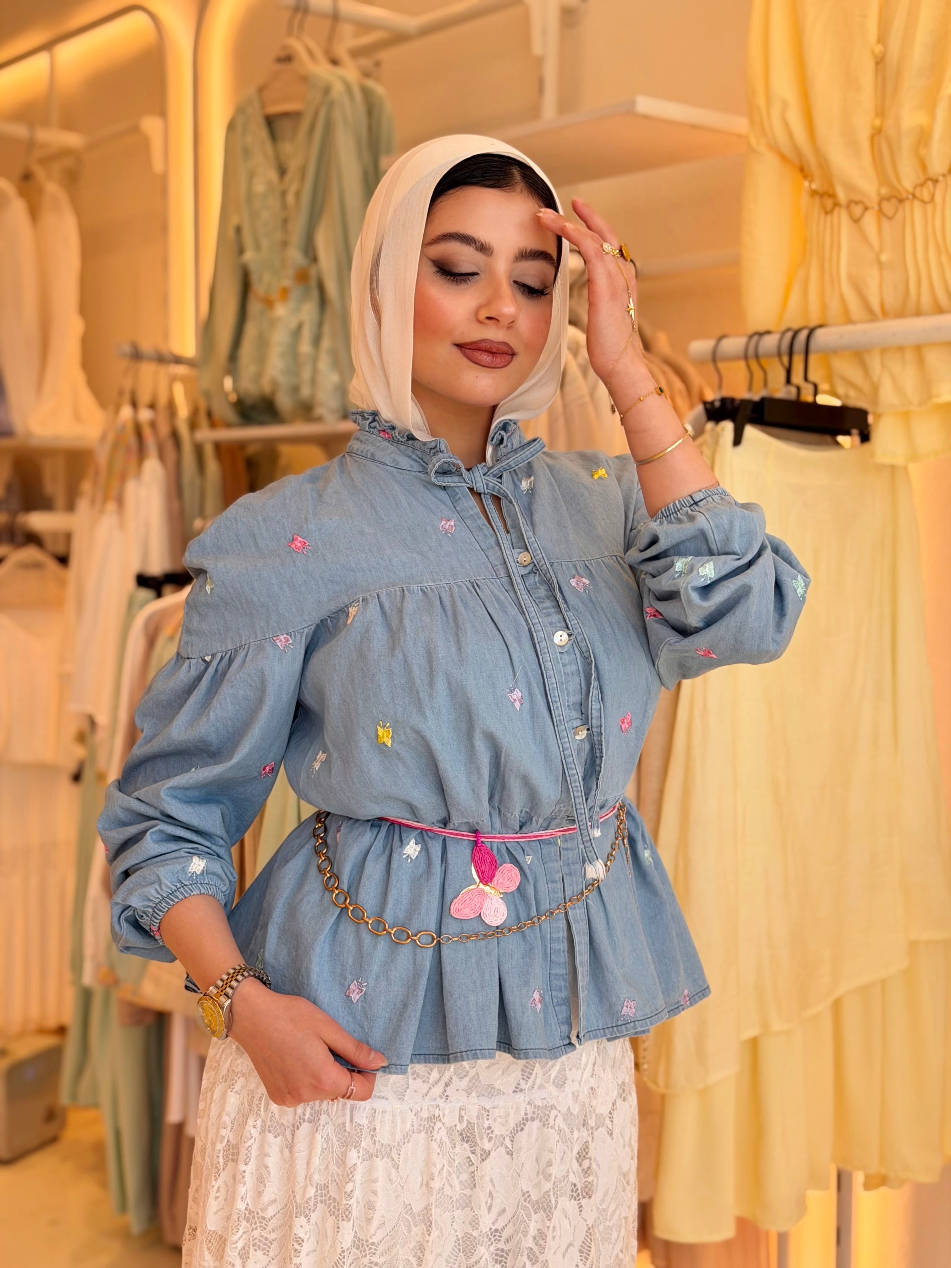Butterfly Denim Blouse