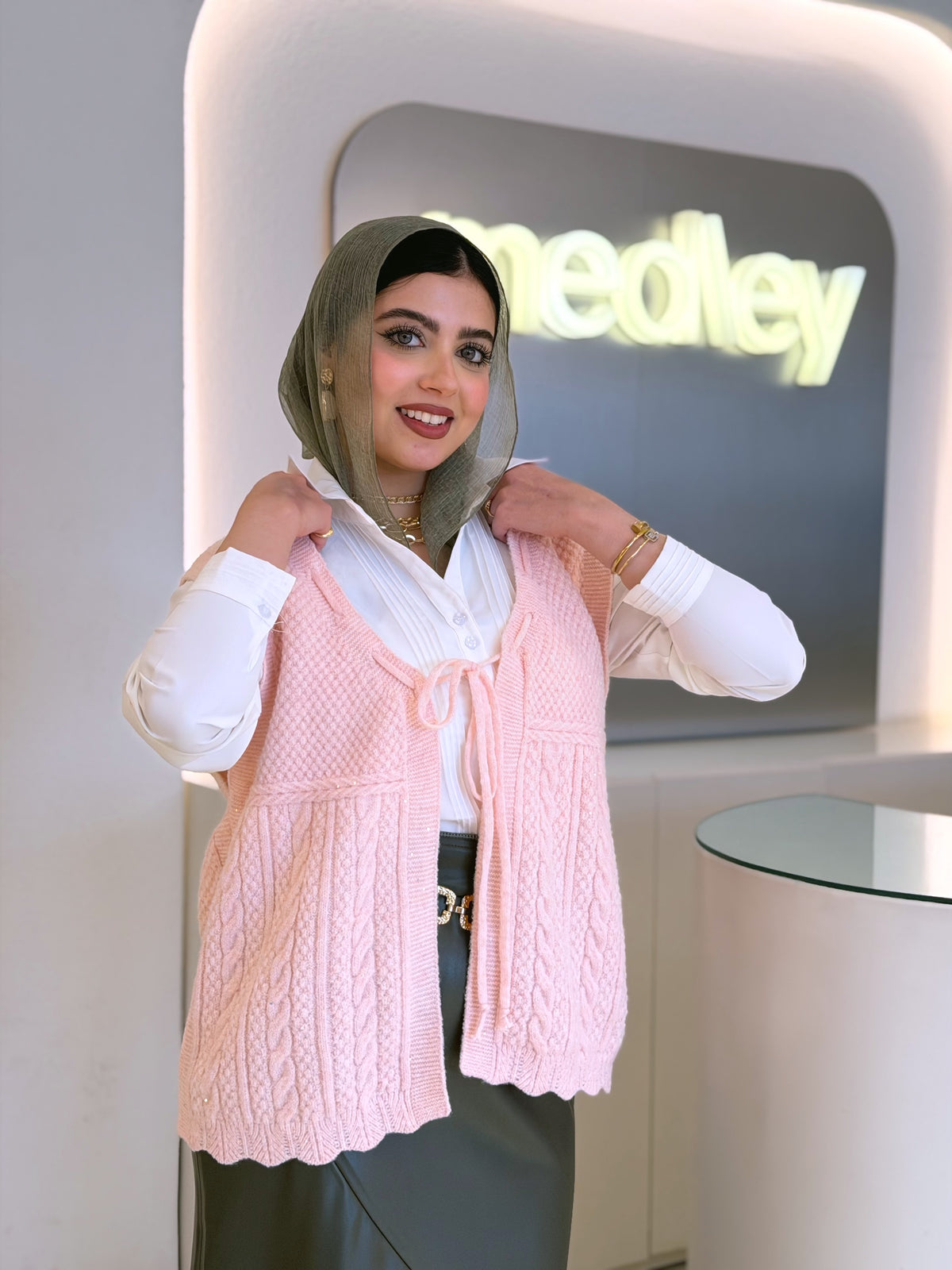 Cozy Knit Tie Vest ( Pink )