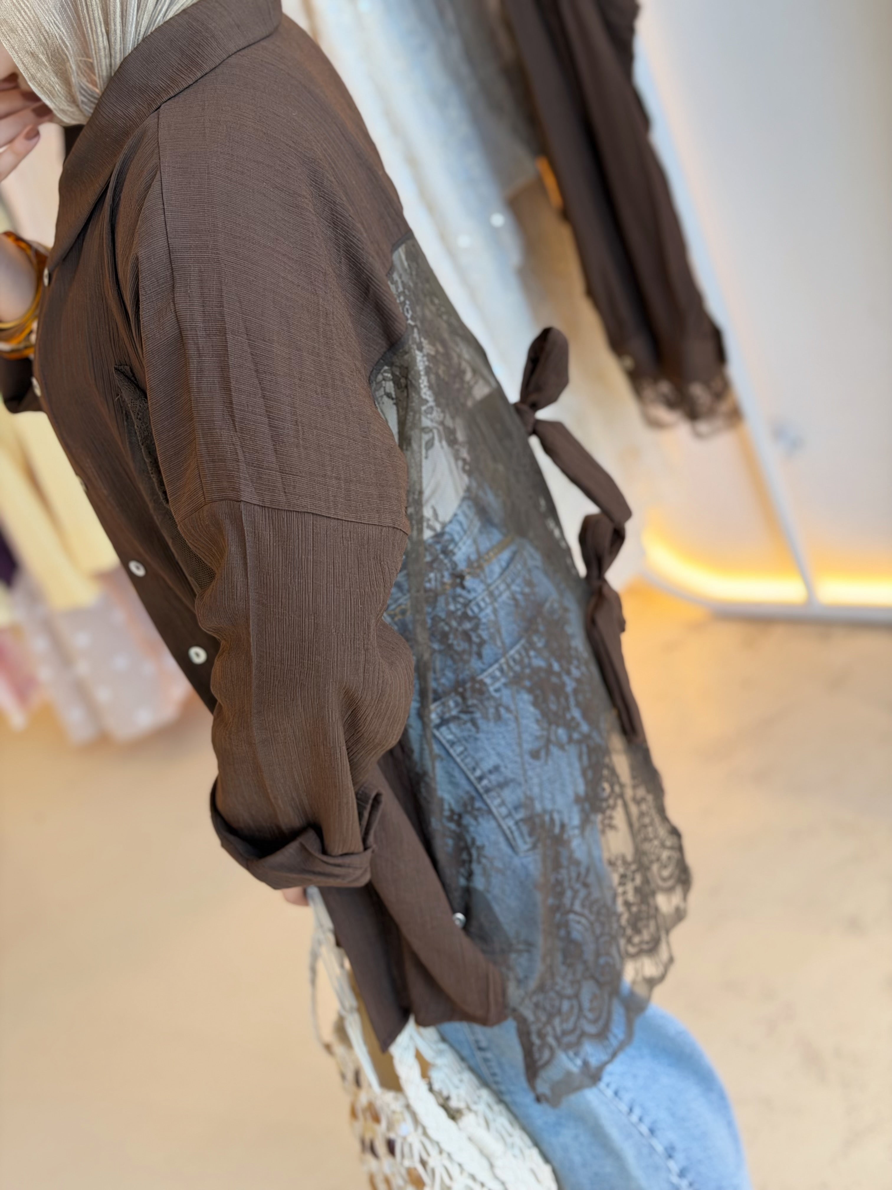 Lace Bow Blouse (Brown)