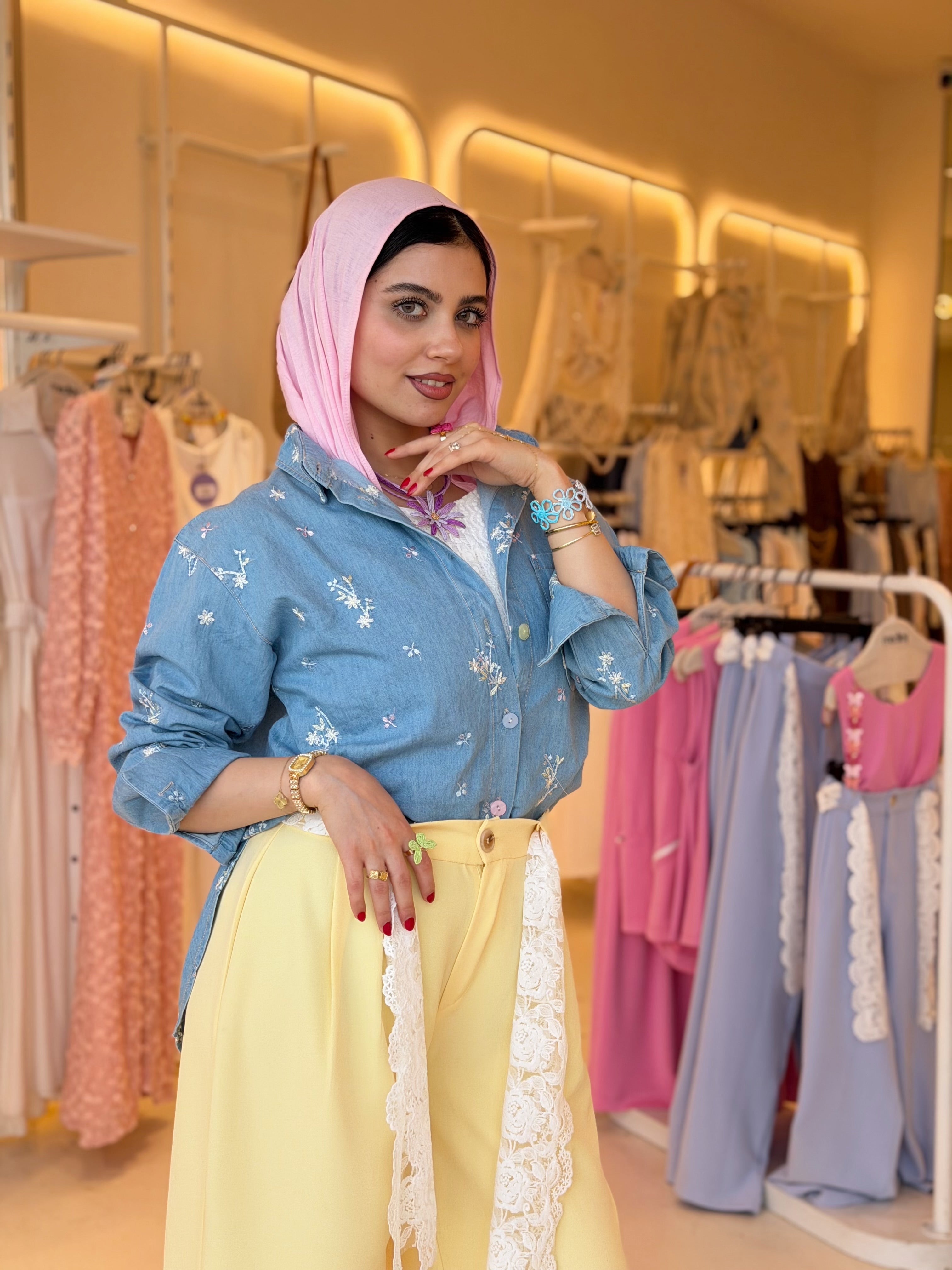 Spring Floral Denim Shirt