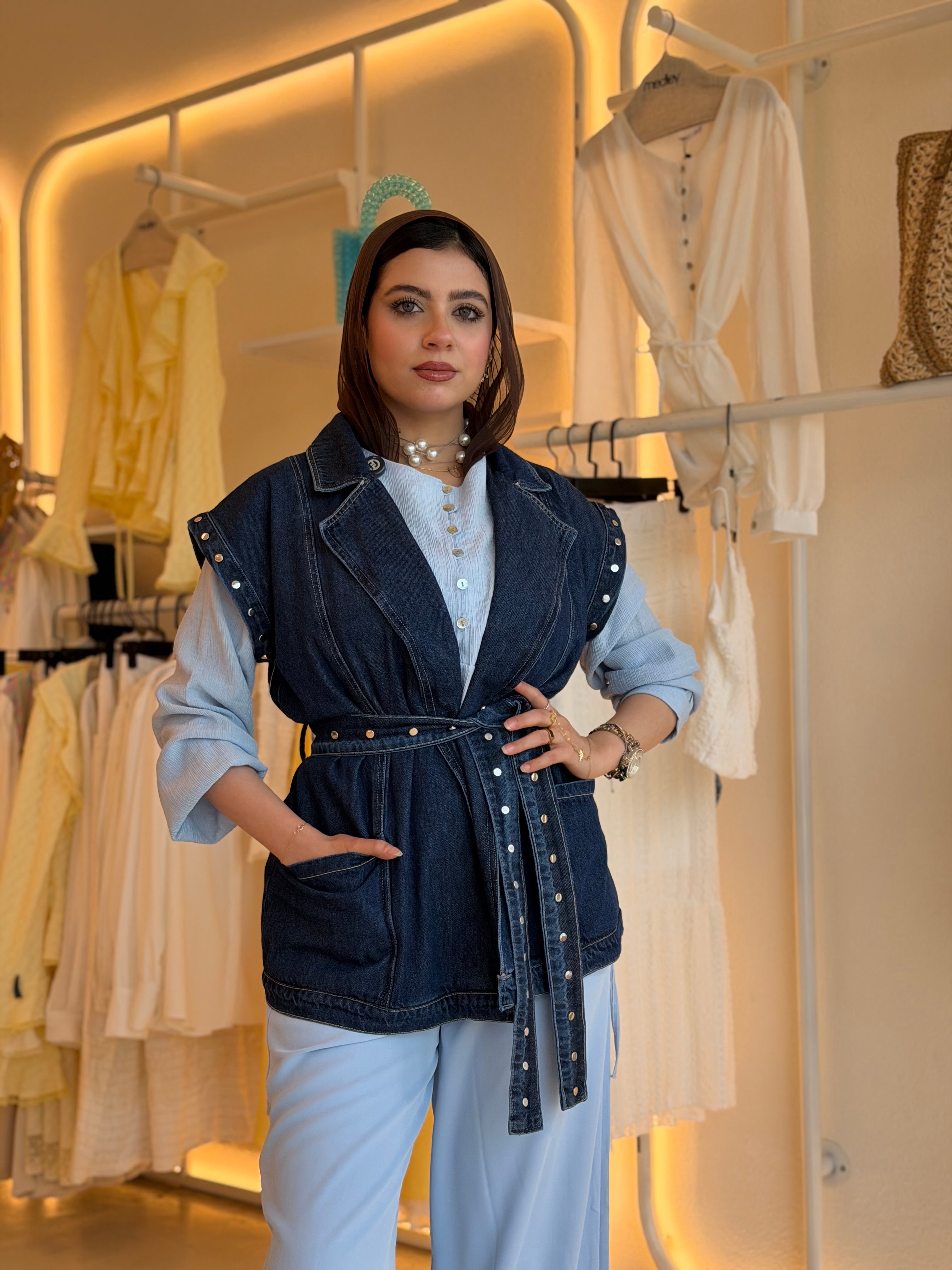 Studded Sleeveless Denim Vest