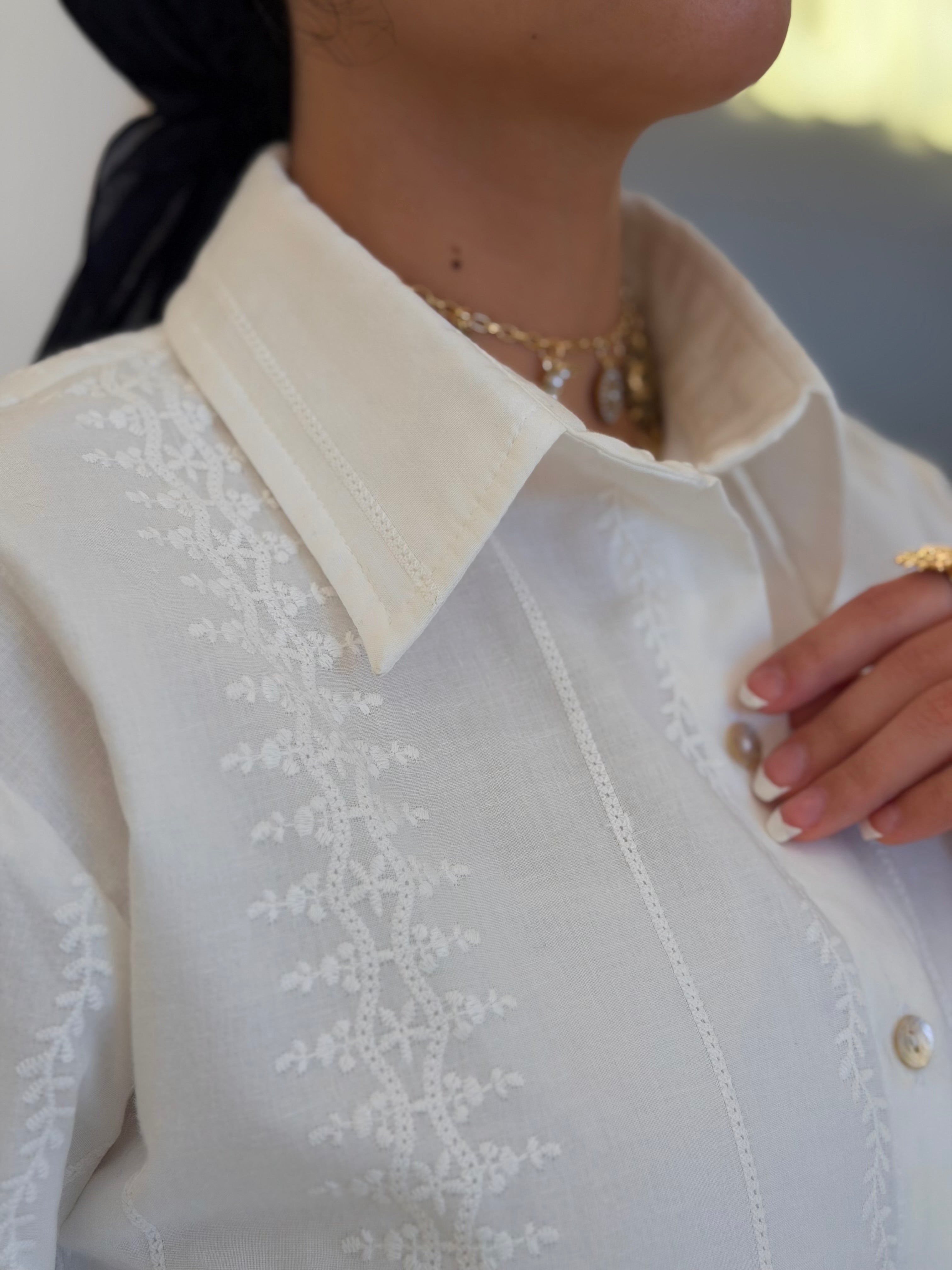 Linen Embroidered white shirt