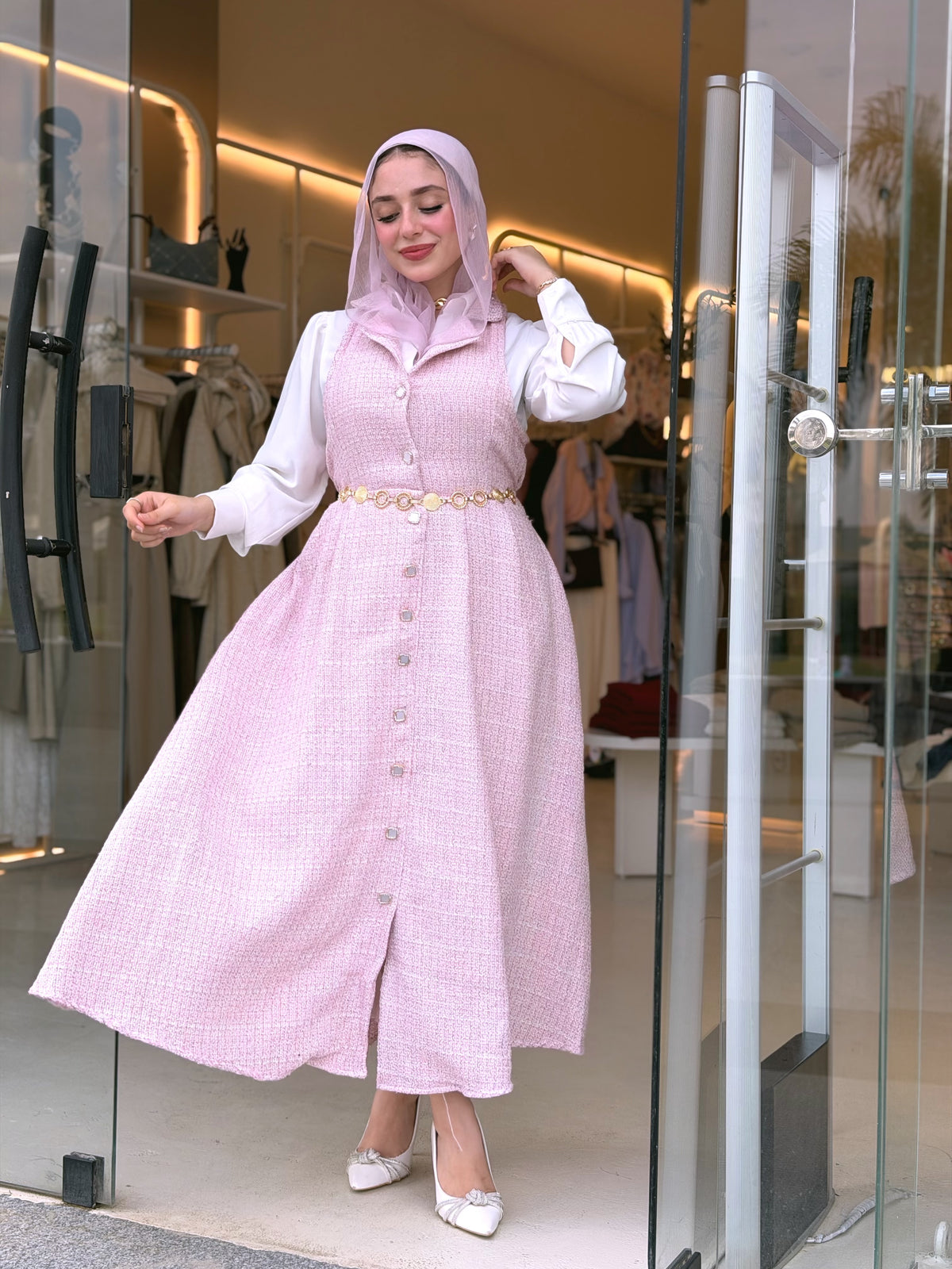 Elegant Tweed Dress (Strawberry Shake)