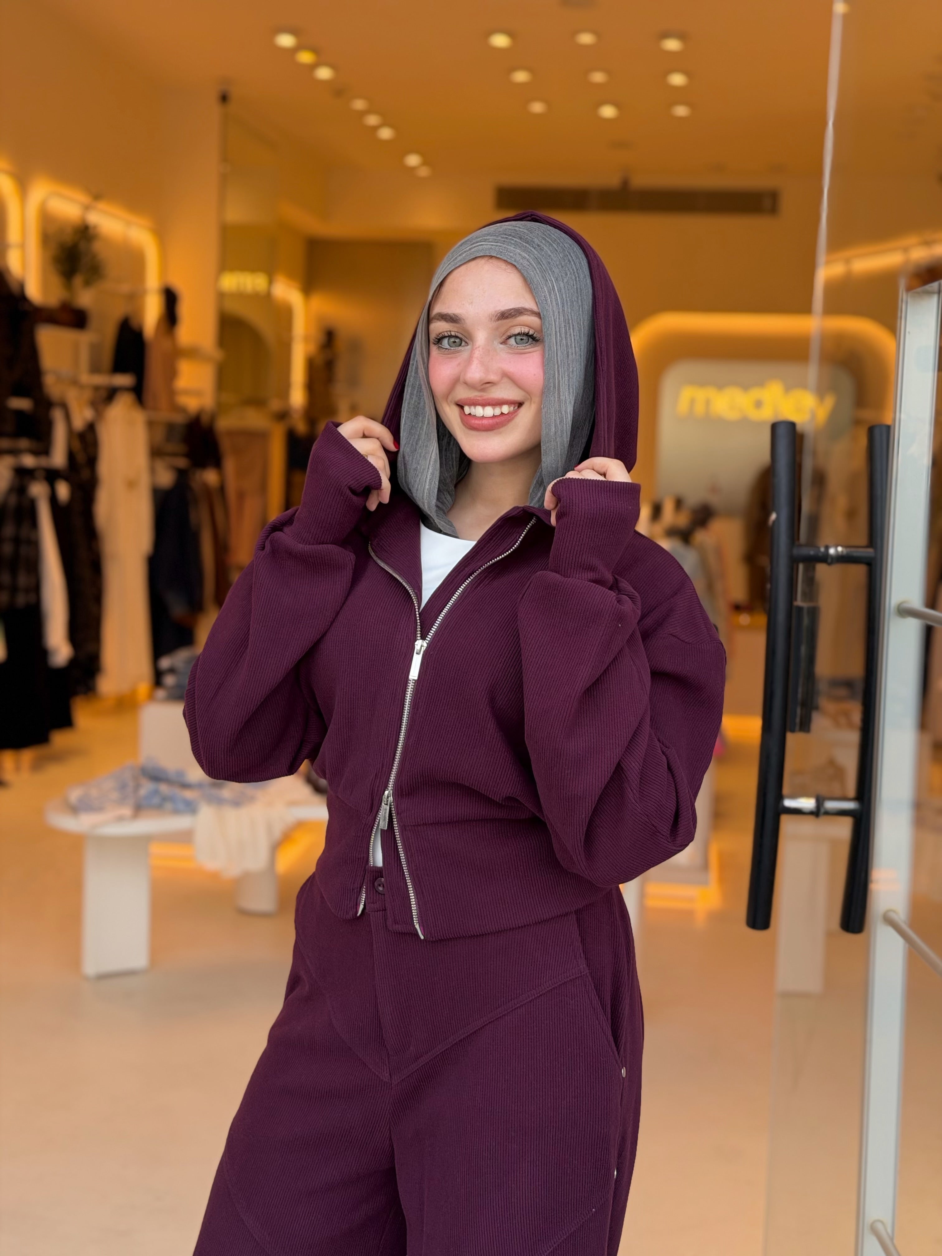 Cropped Hood Jacket ( Burgundy )