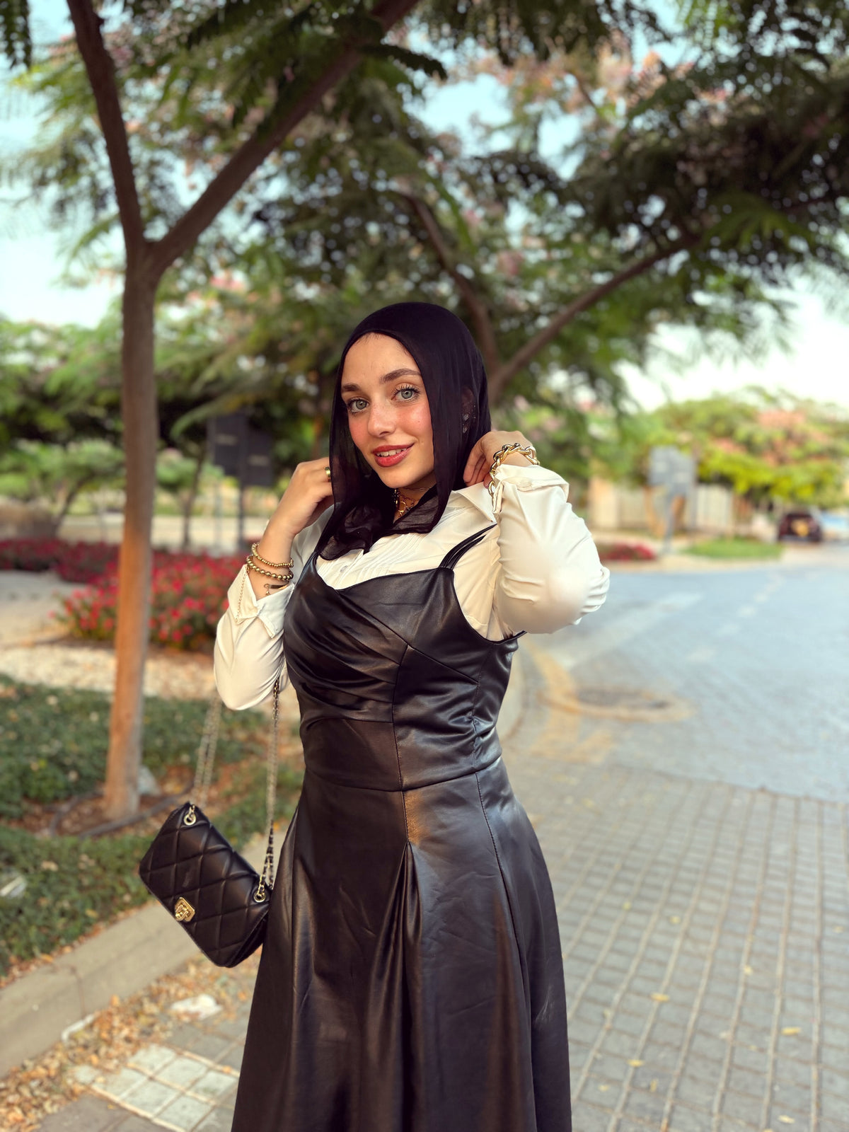 Black Leather Midi Dress