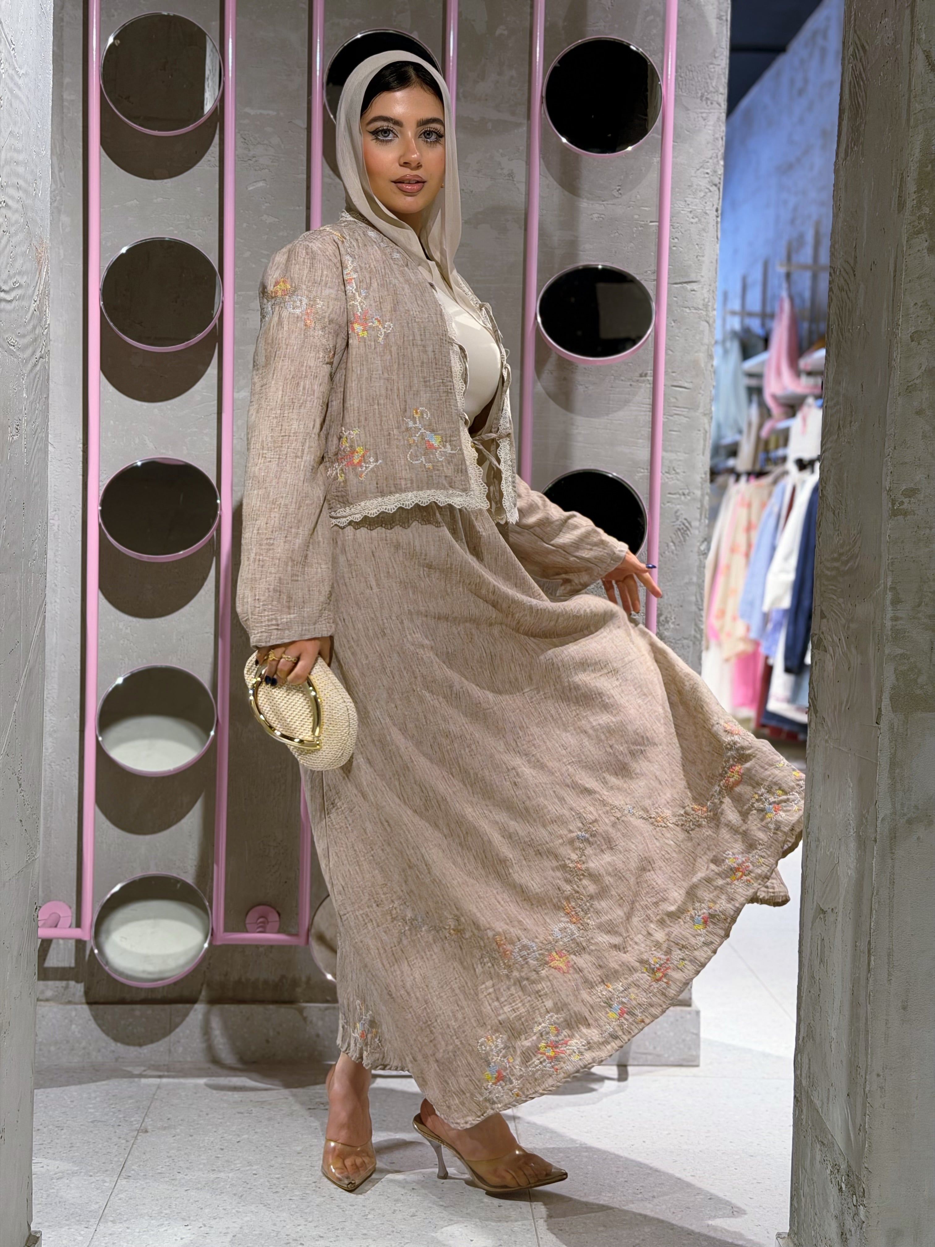 Sakura Skirt Set (Taupe)