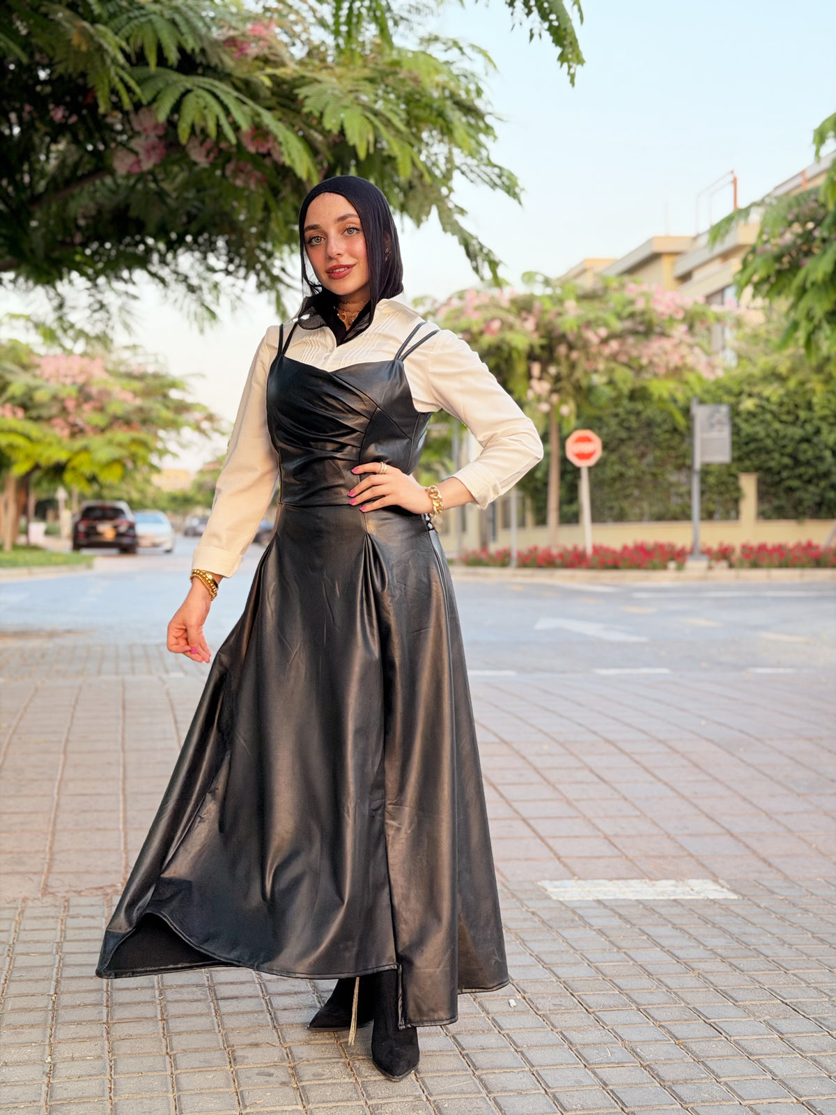 Black Leather Midi Dress
