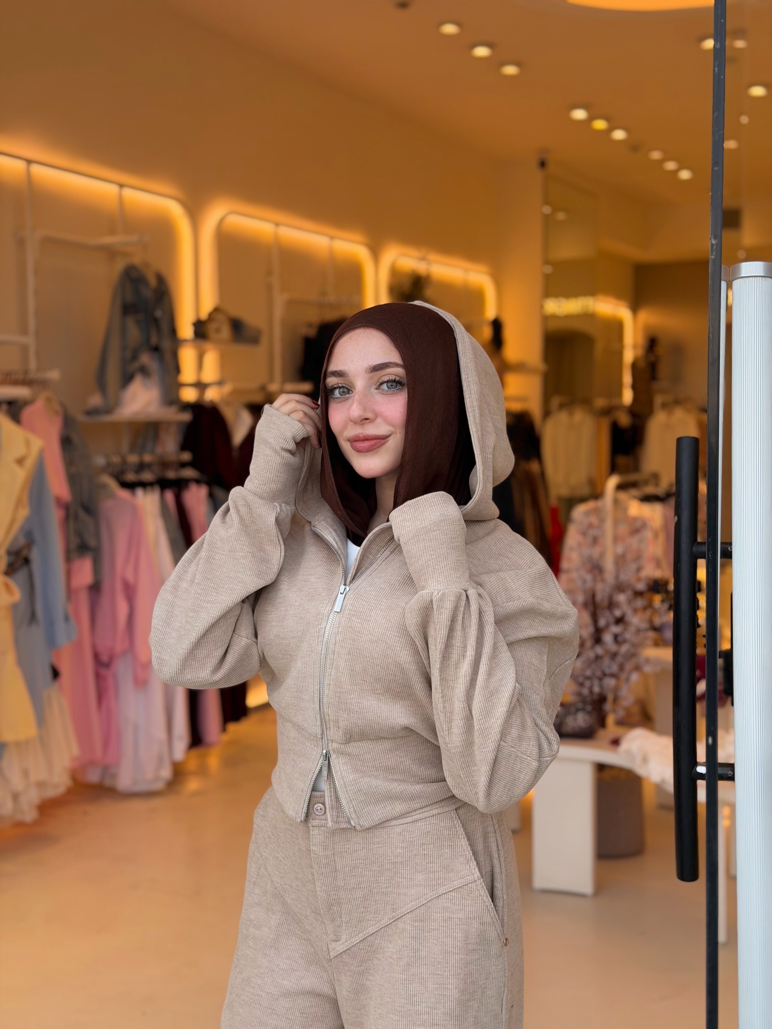 Cropped Hood Jacket ( Beige )