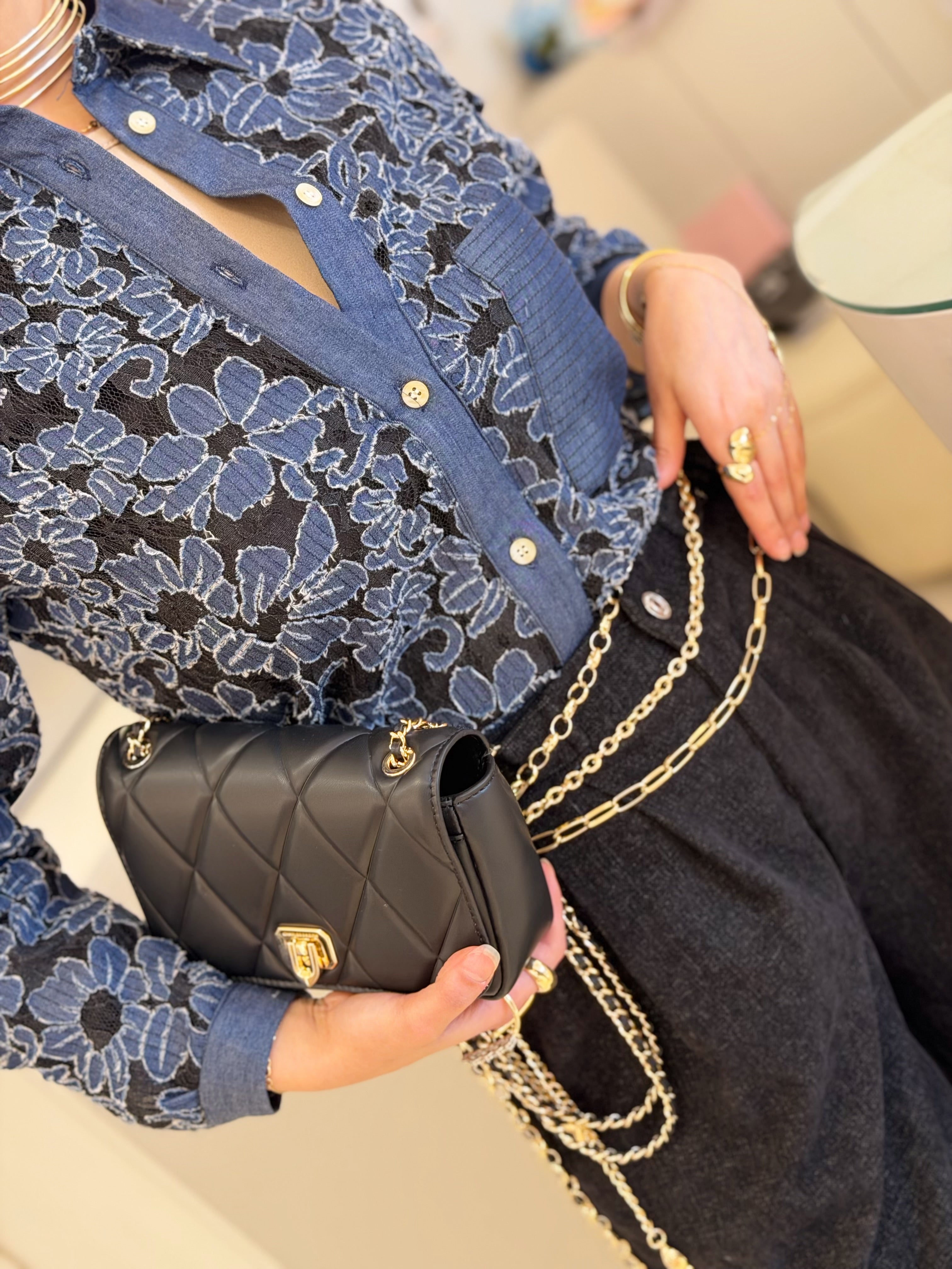 Bloom Stitches Blouse (Dark blue)
