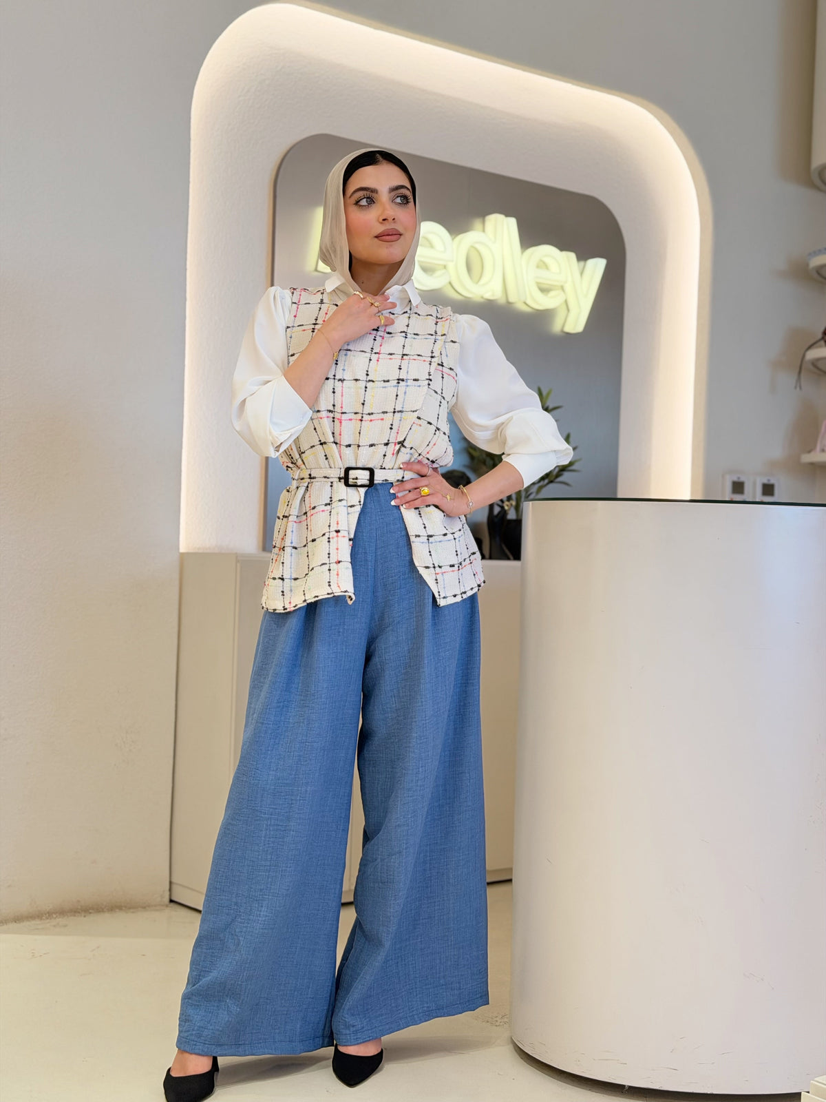 Belted tweed plaid vest by Medley Fashion, photo 6