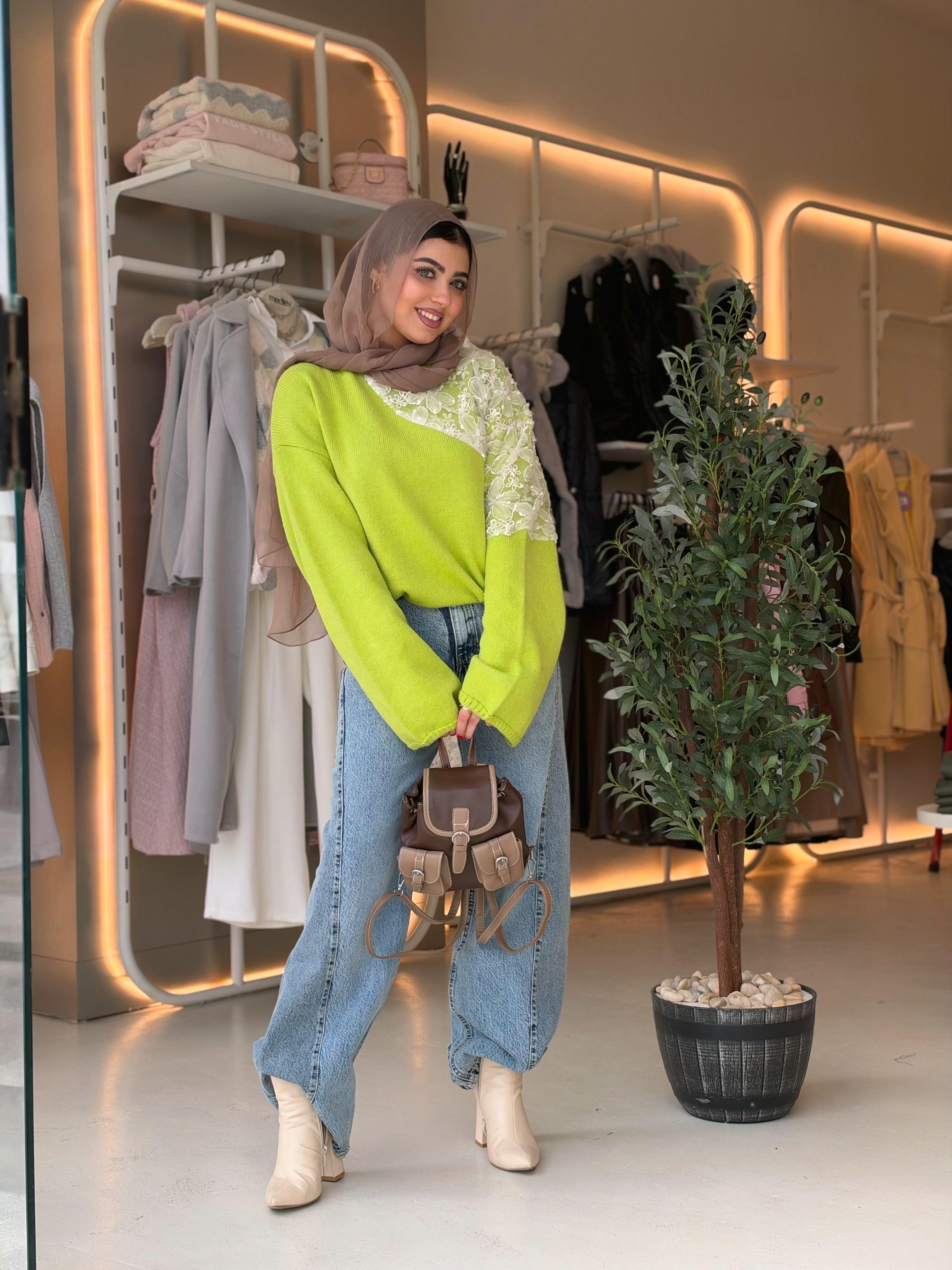 Blossom Lace Knit Pullover in kiwi green by Medley Fashion, photo 3