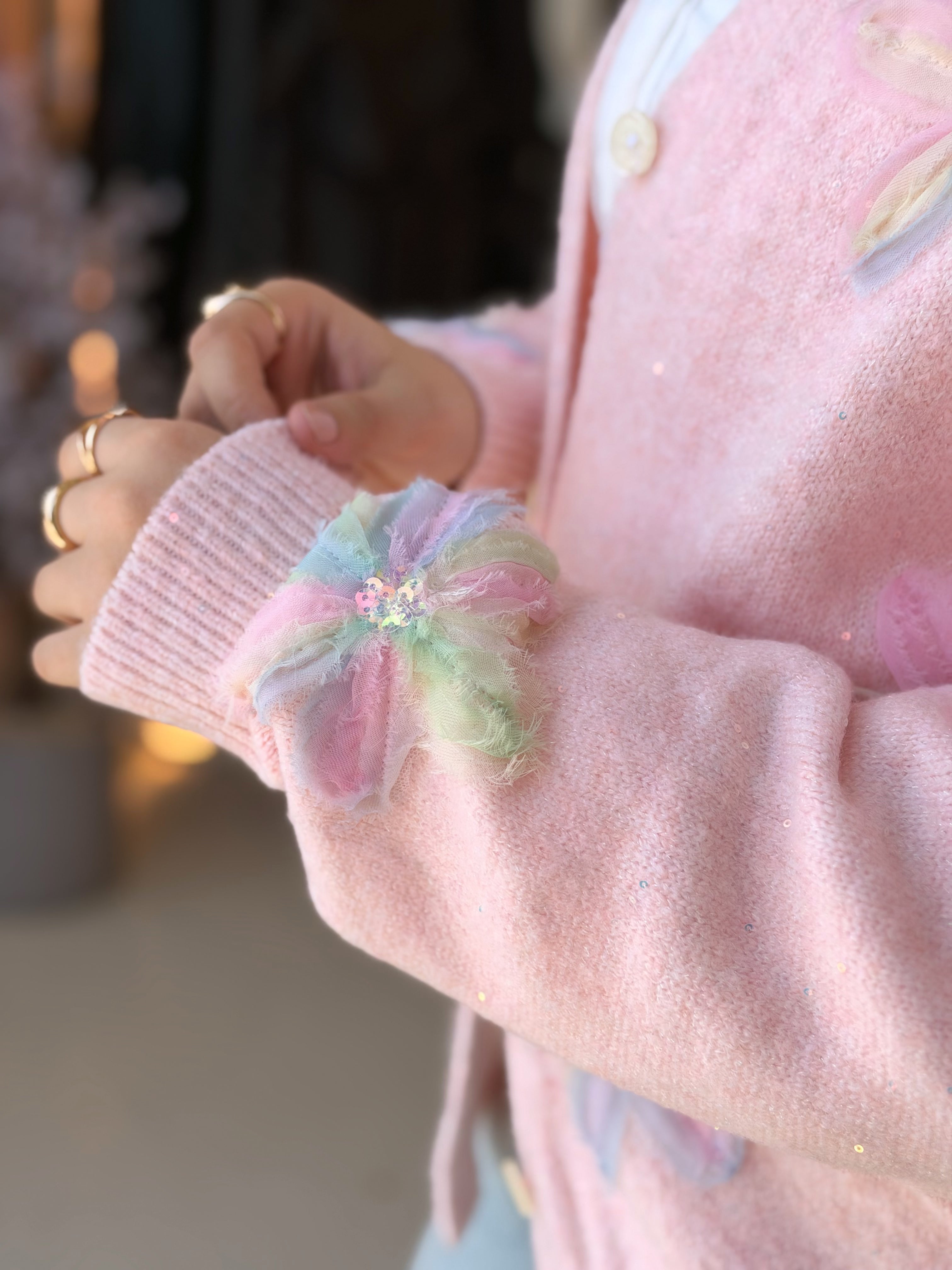 Glitter Bloom Mohair Cardigan in petal pink by Medley Fashion, photo 4