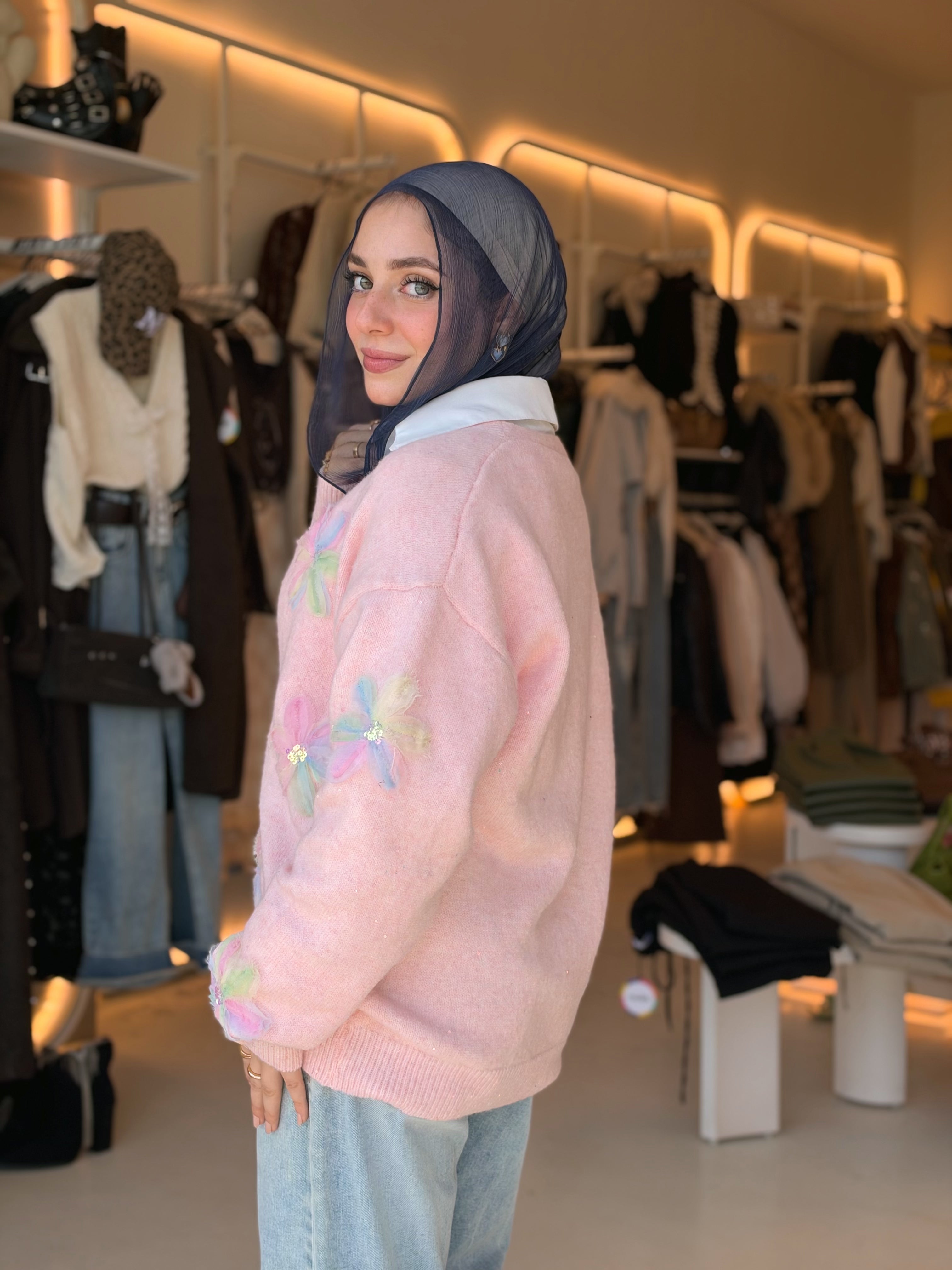 Glitter Bloom Mohair Cardigan in petal pink by Medley Fashion, photo 6