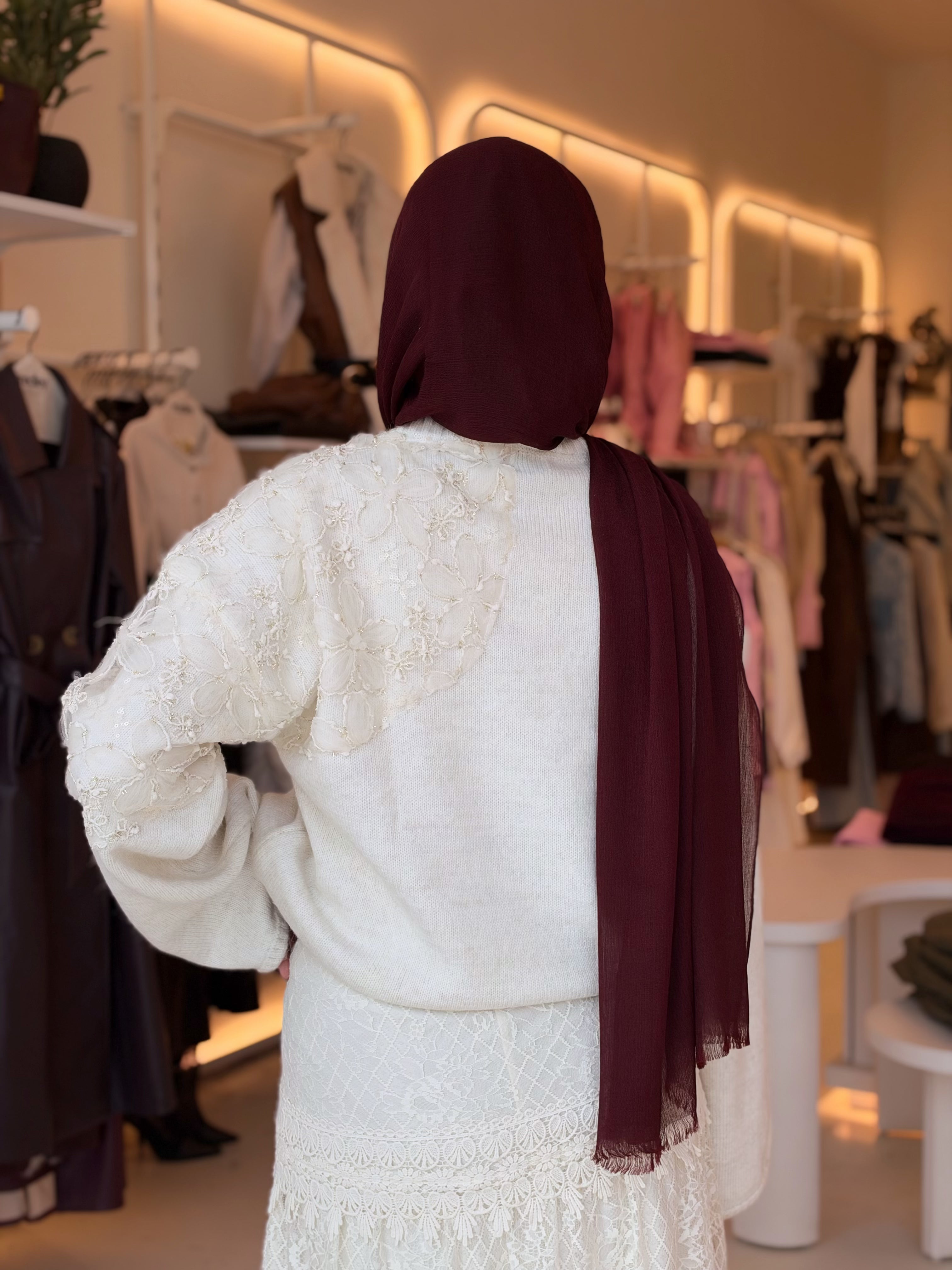 Blossom Lace Knit Pullover in off white by Medley Fashion, back view