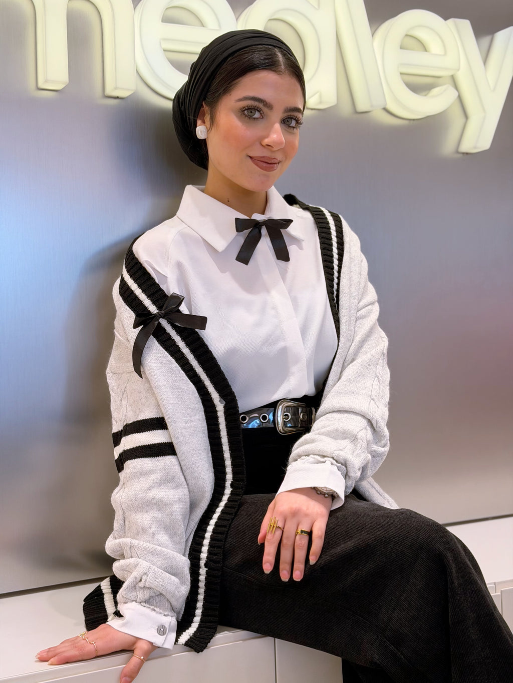 Ribbon Knit Cardigan ( grey )