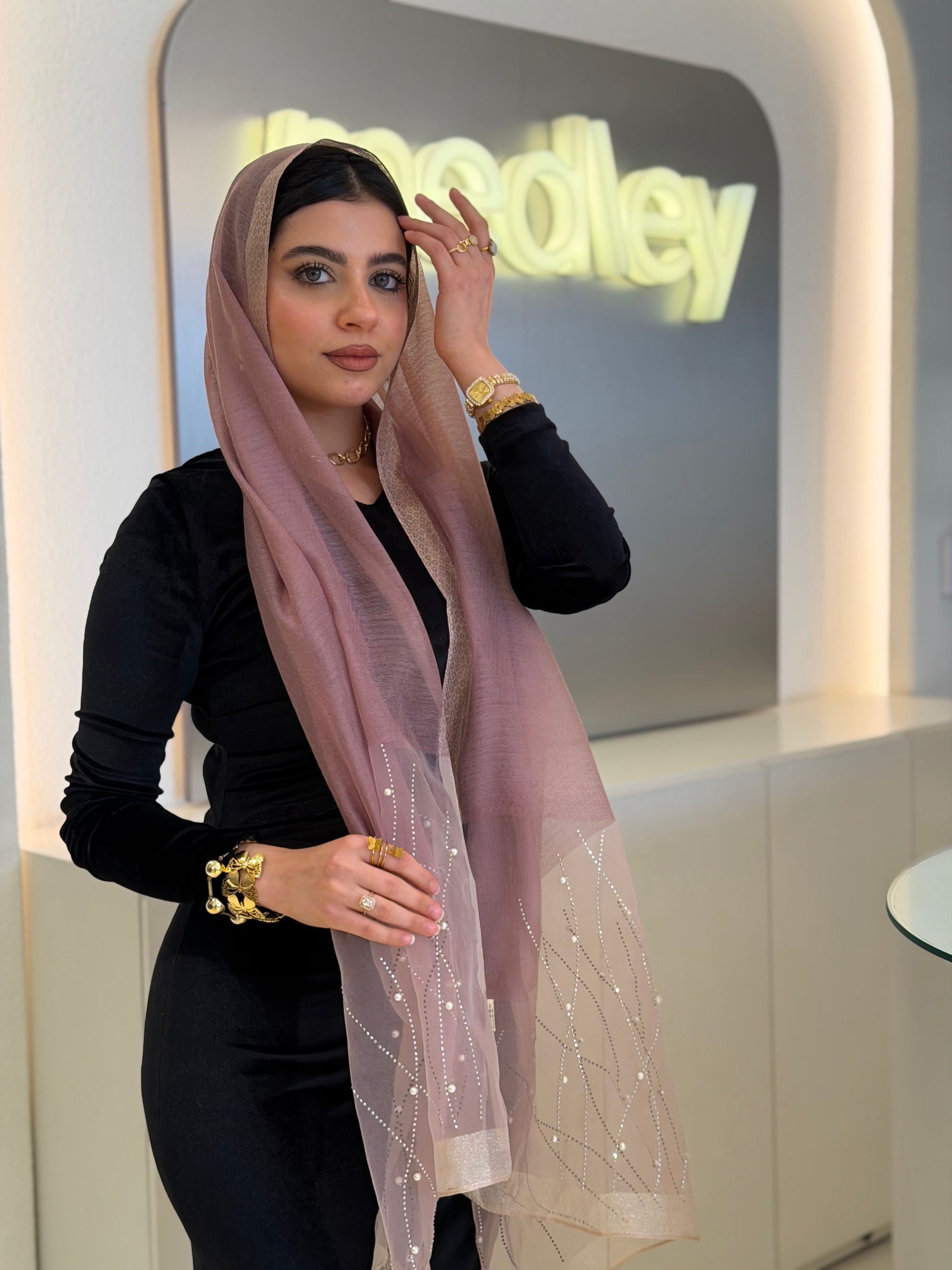 Crystals Pearls Cashmere Scarf