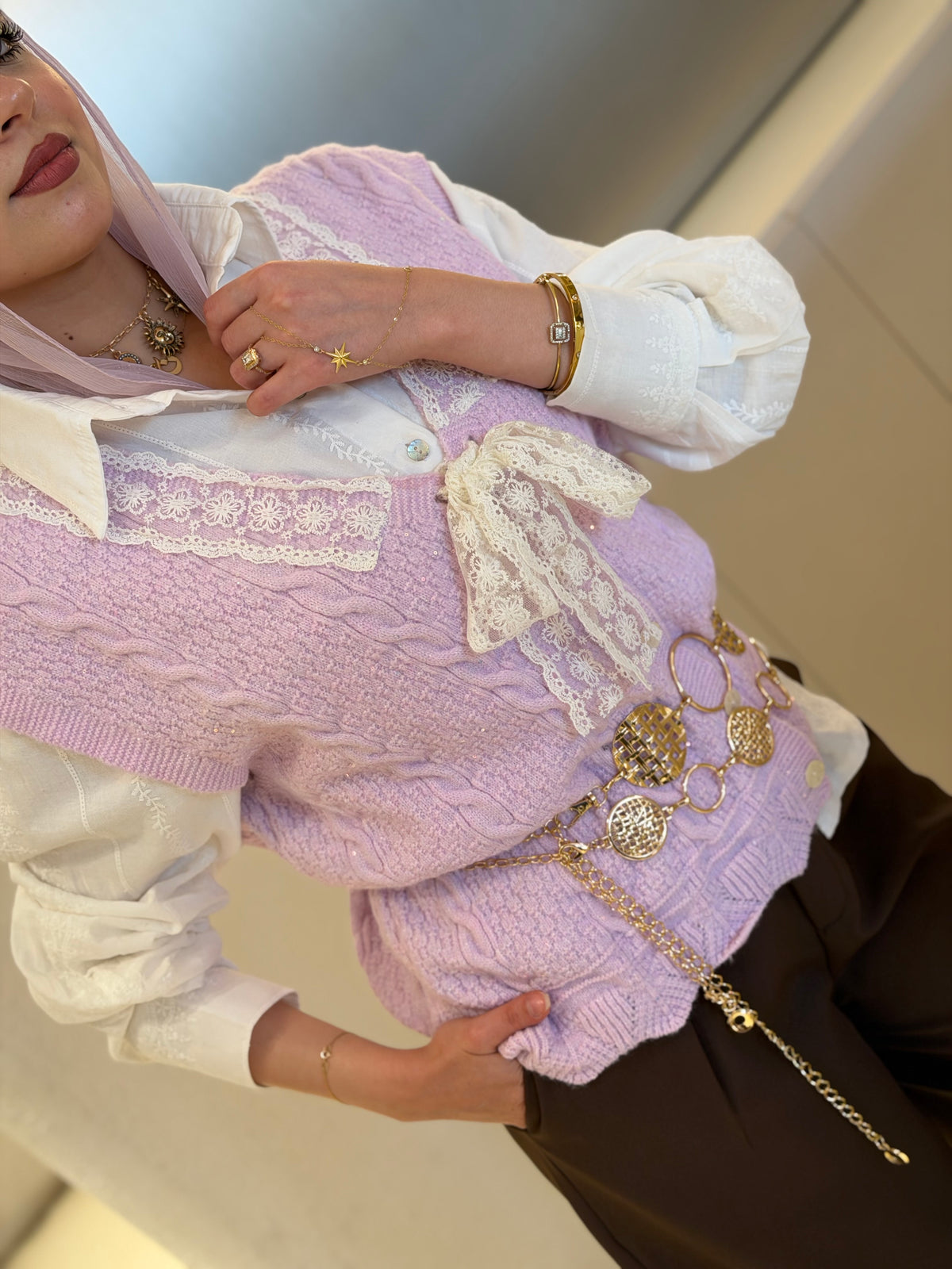 Fluffy Mohair Lace Vest ( Lavender Macaron )
