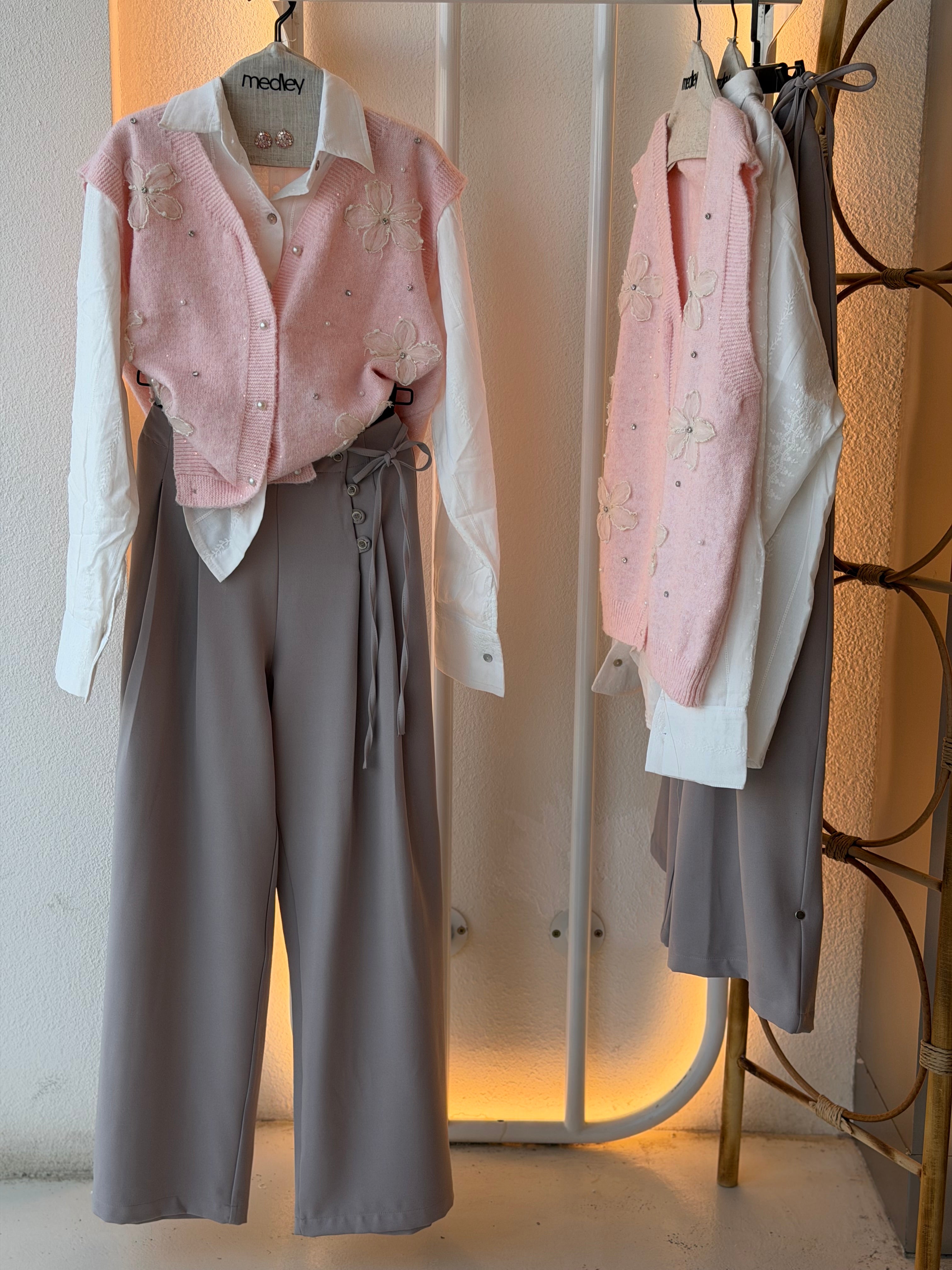 3D Bloom Mohair Vest ( Strawberry Shake )
