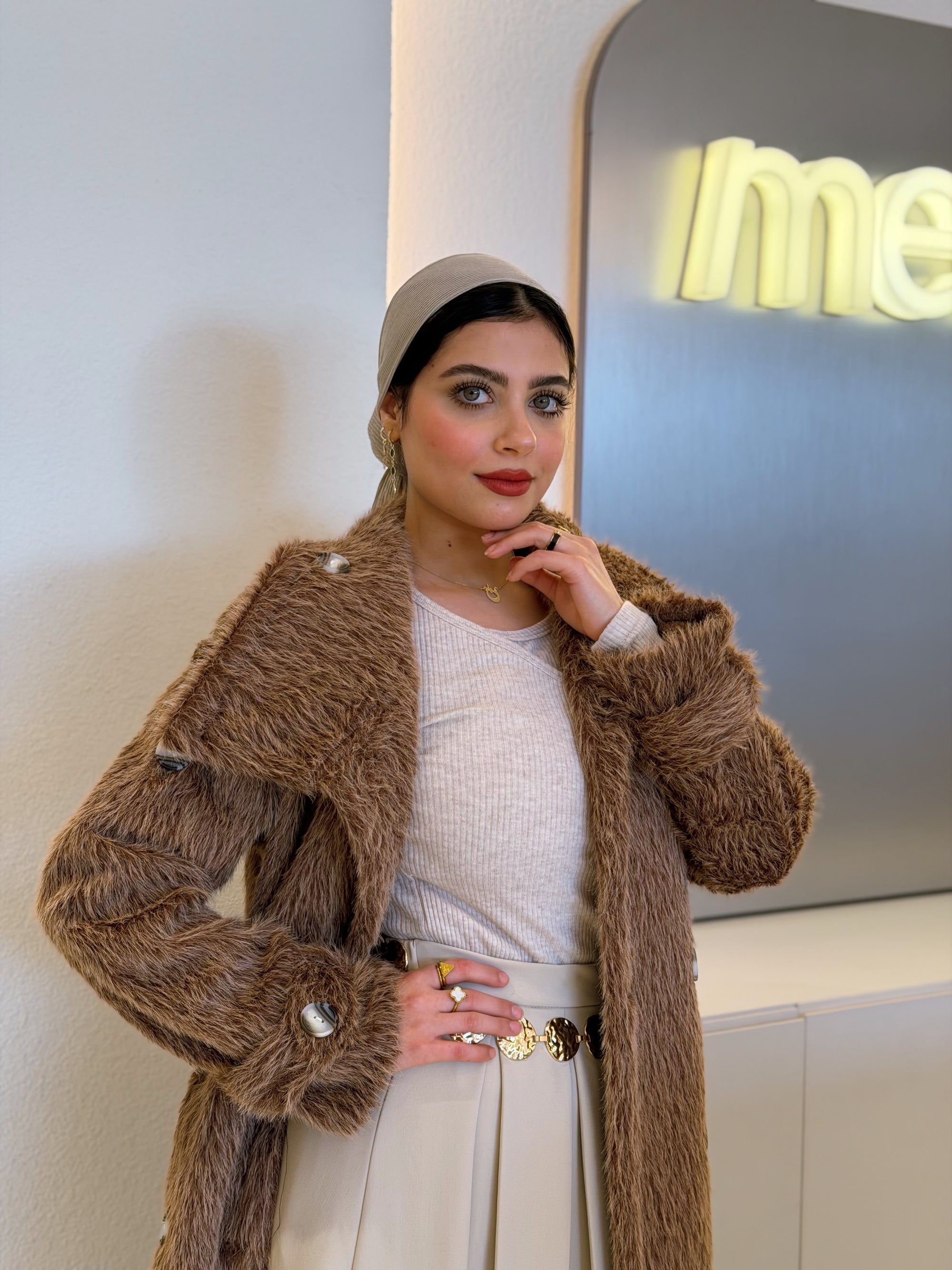 Fancy Fur Long Coat ( Brown )