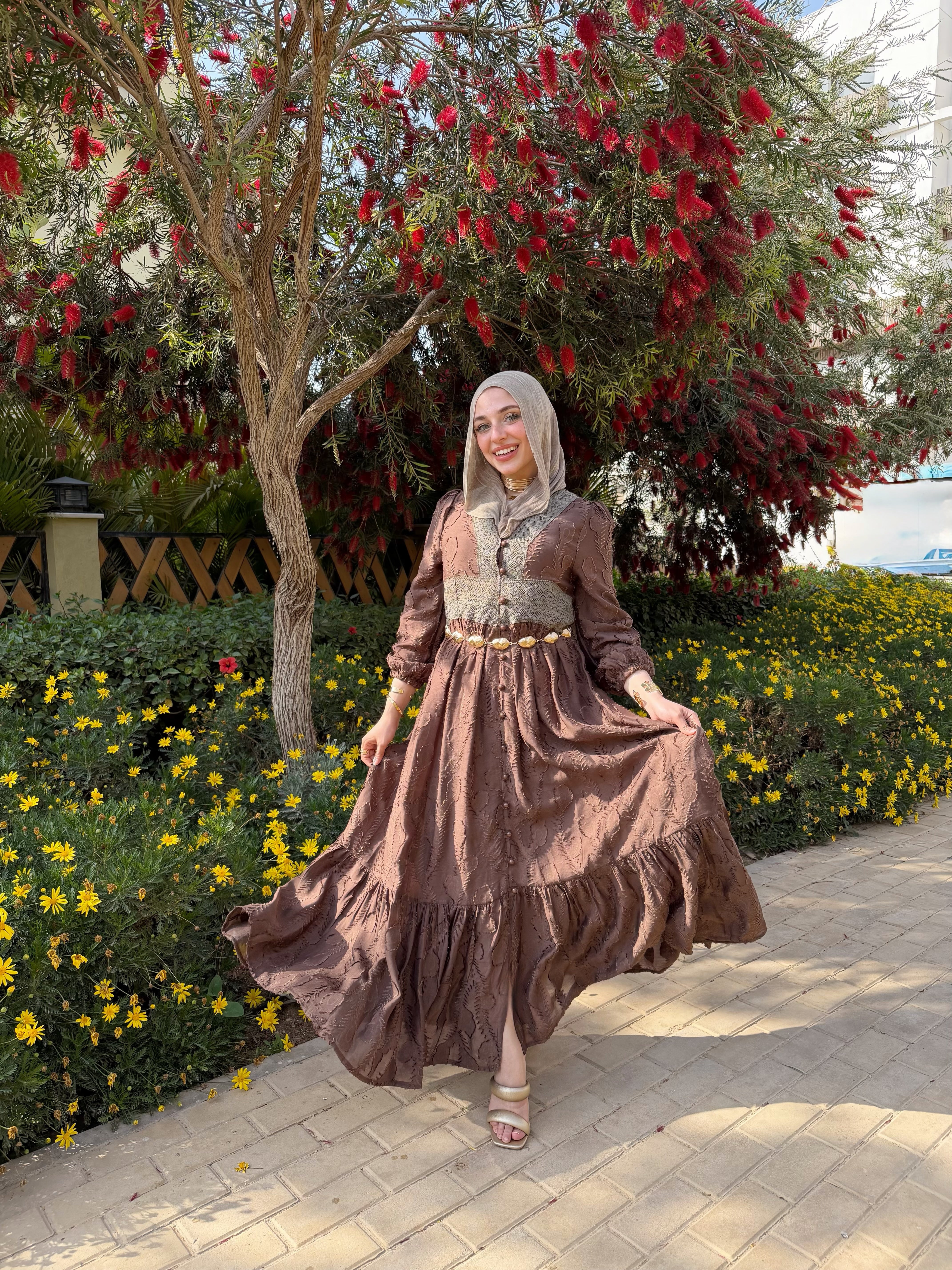 Elegant soft feminine brown dress