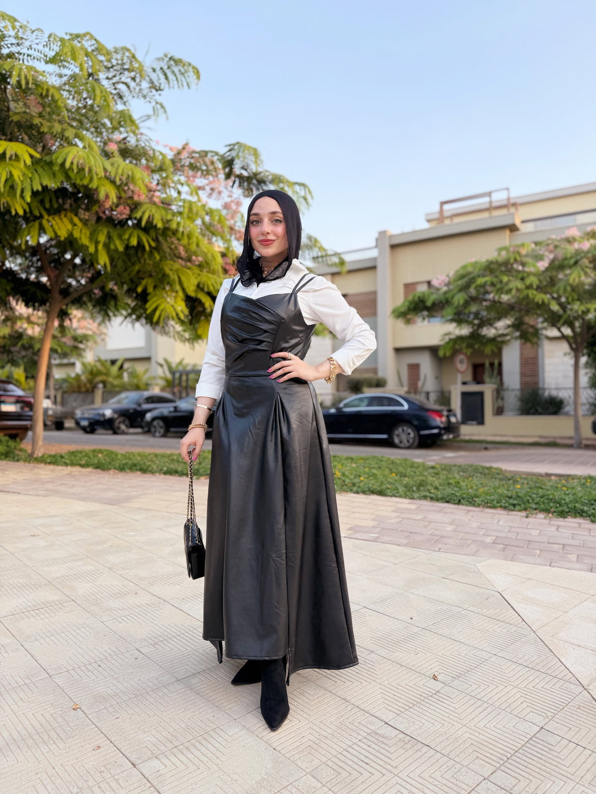 Black Leather Midi Dress