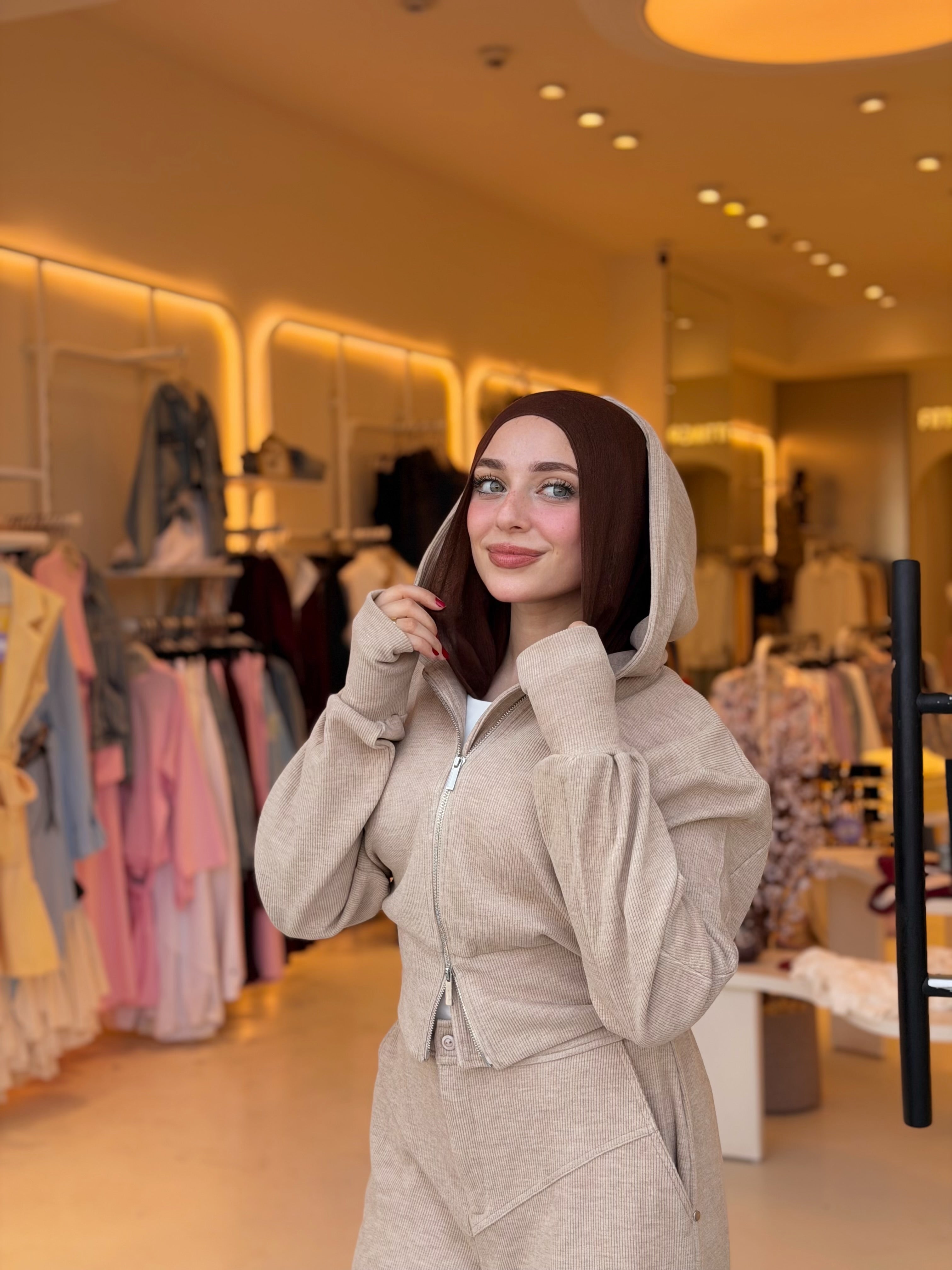 Cropped Hood Jacket ( Beige )