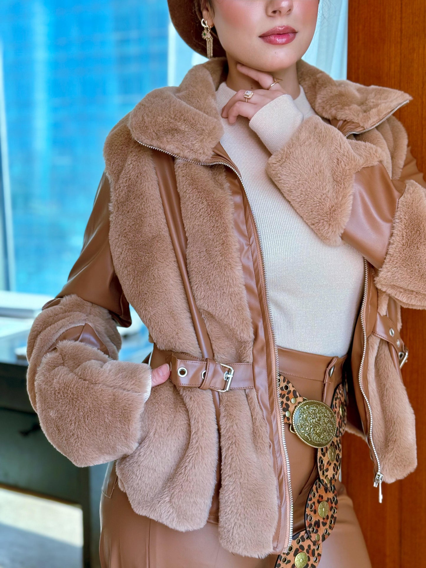 Brown Leathe fur jacket