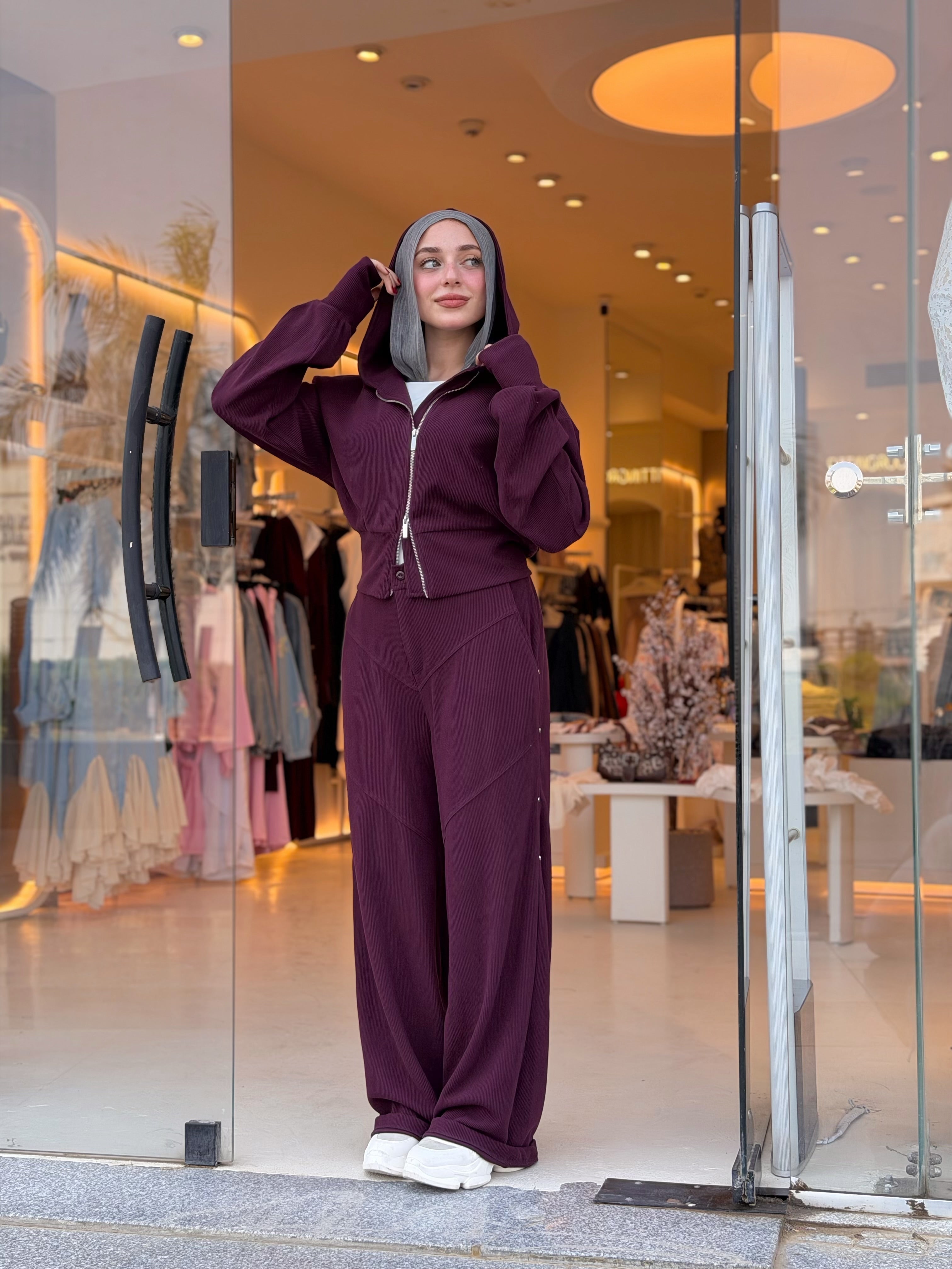 Cropped Hood Jacket ( Burgundy )