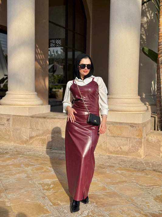 Burgundy leather dress