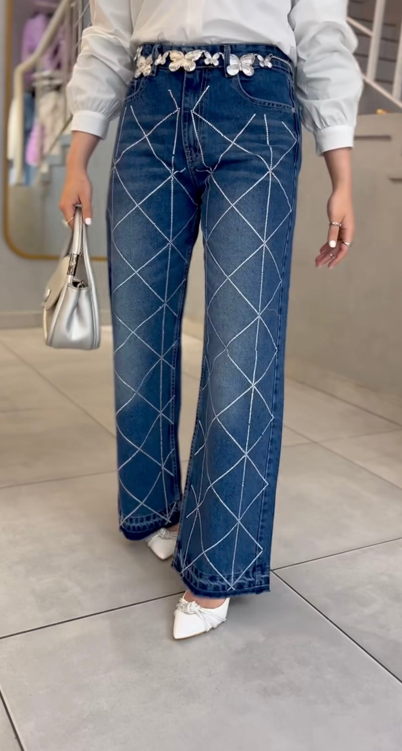 Crystal denim pants