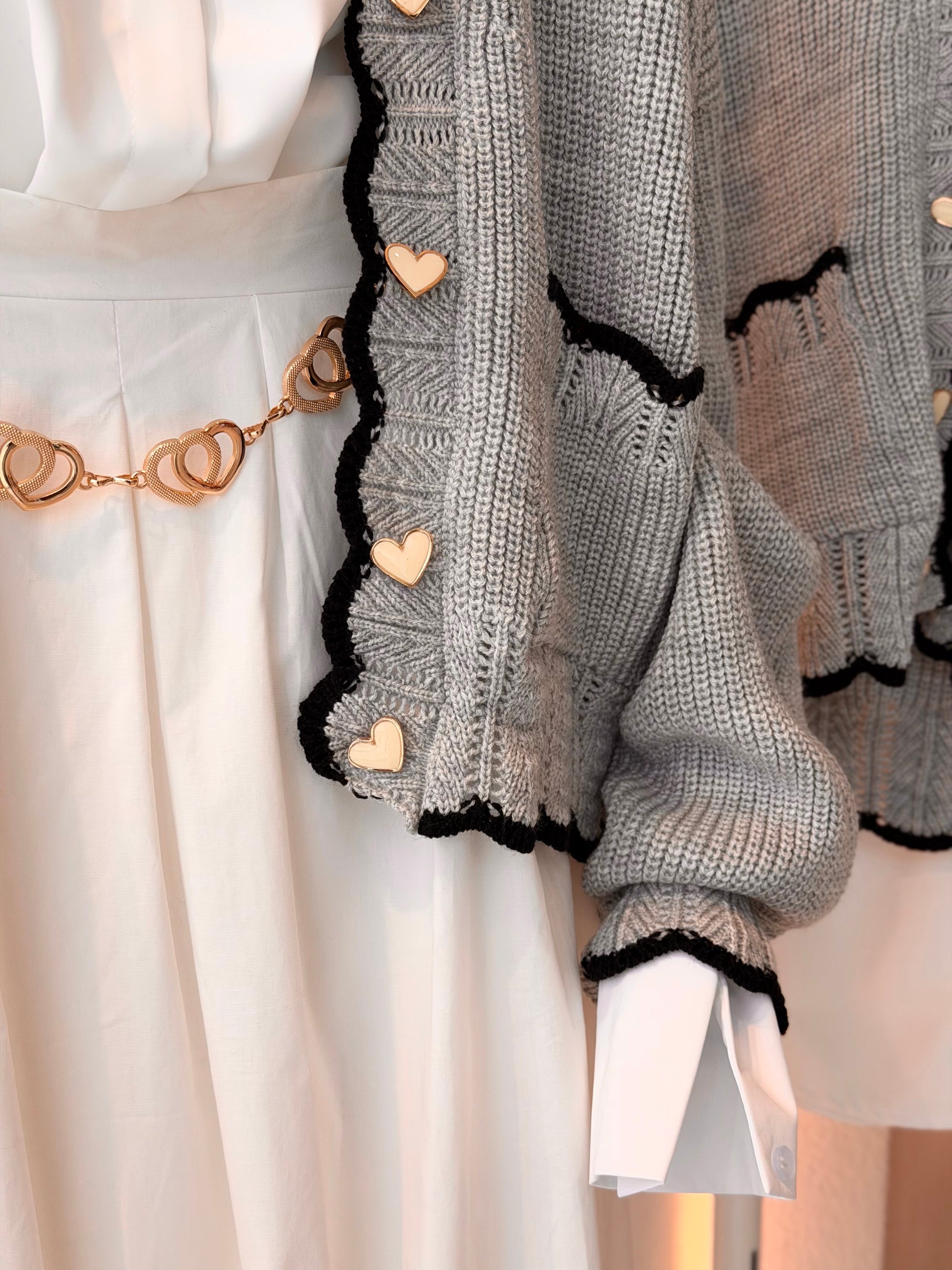 Hearts knit Cardigan ( Grey * Black )