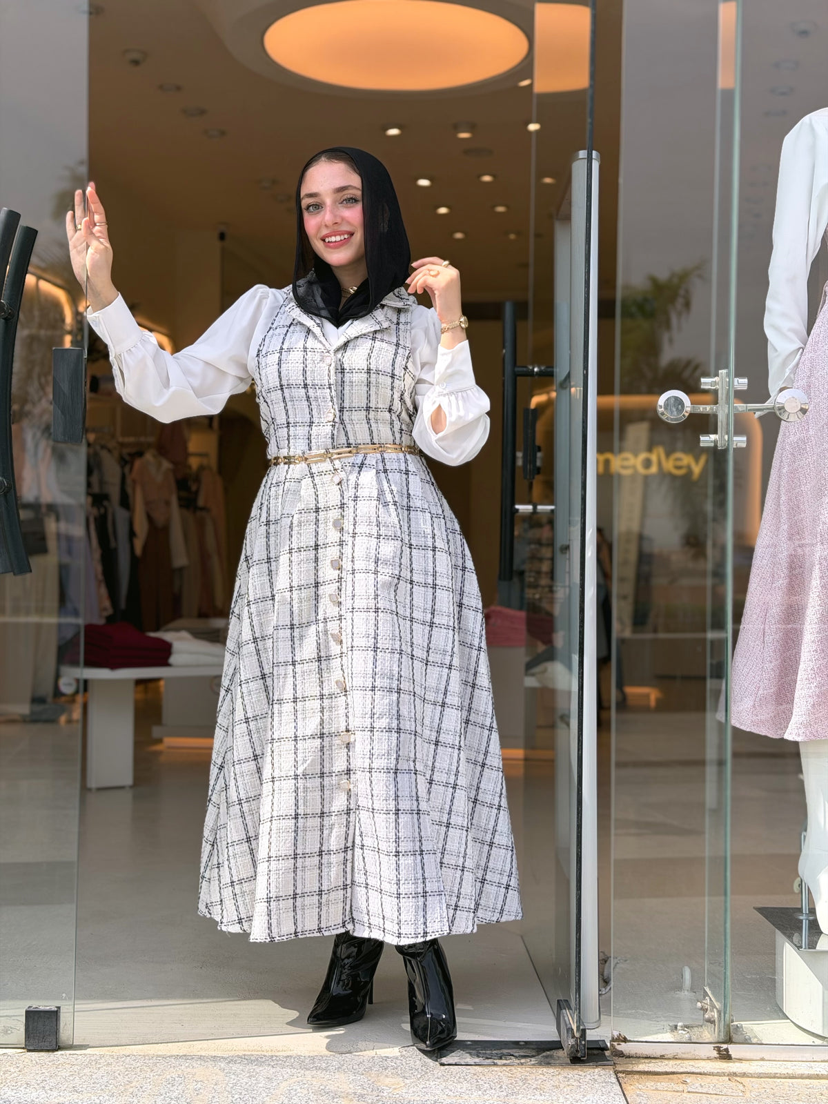 Elegant Tweed Dress (White)