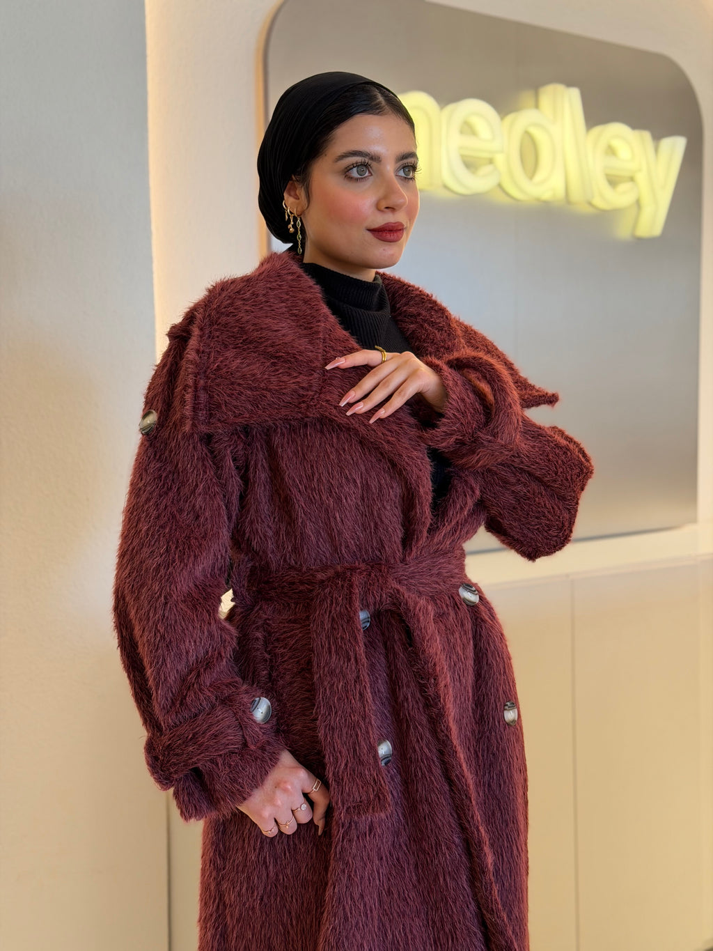 Luxe Fluff Fur Coat ( burgundy)