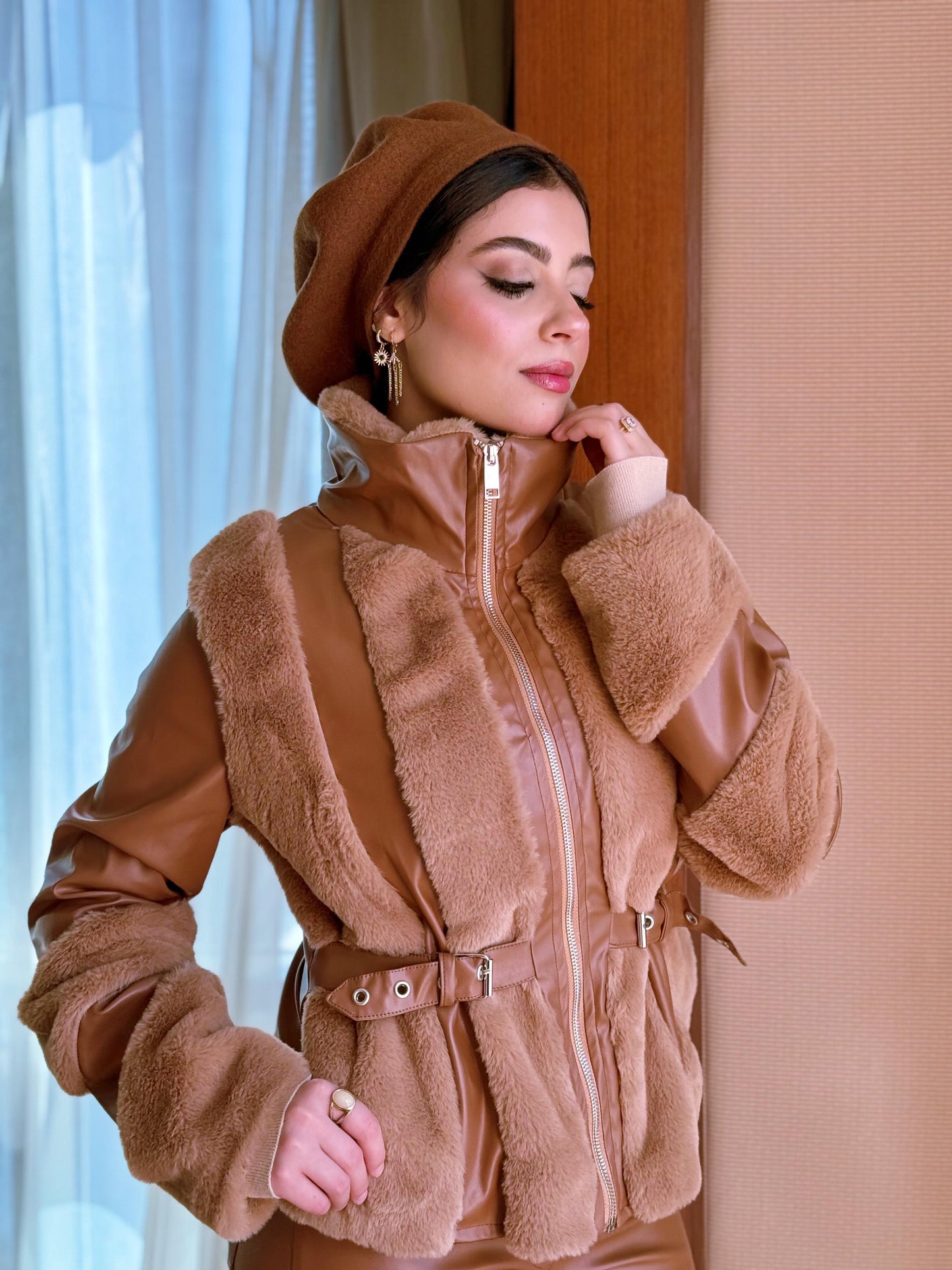 Brown Leathe fur jacket